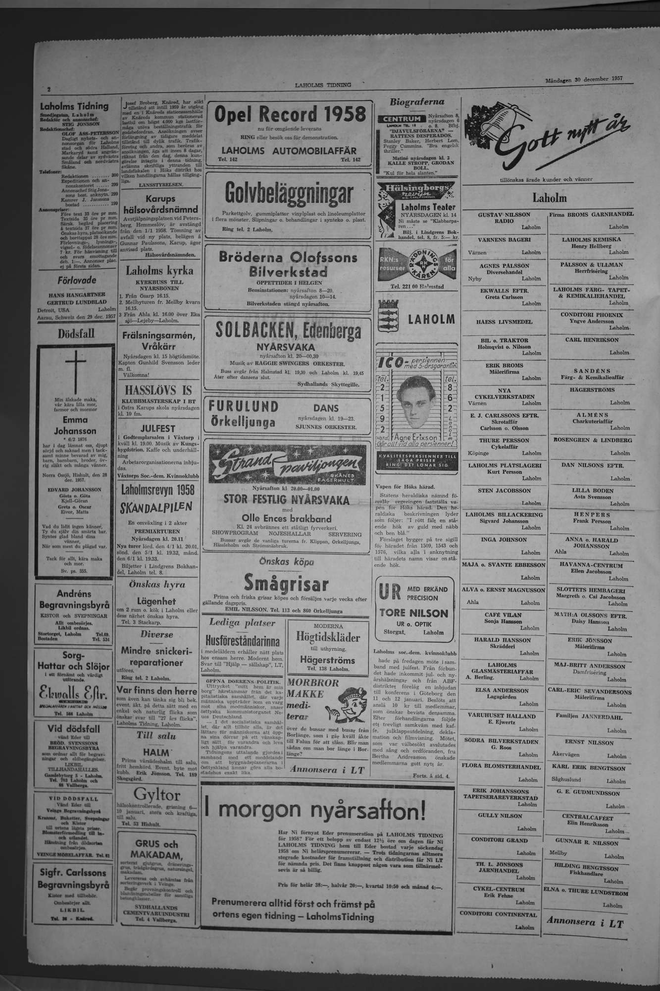 Laholms Tidning Måndag 30 december 1957, sida 2