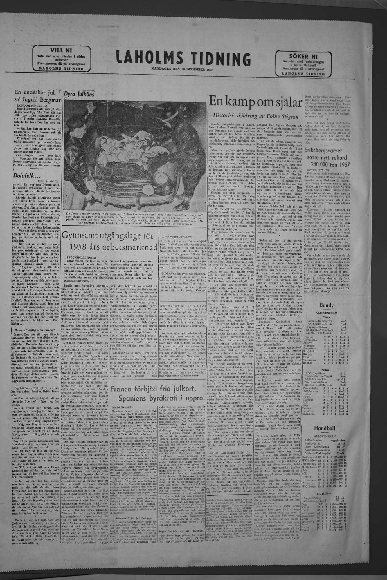 Laholms Tidning Måndag 30 december 1957, sida 8