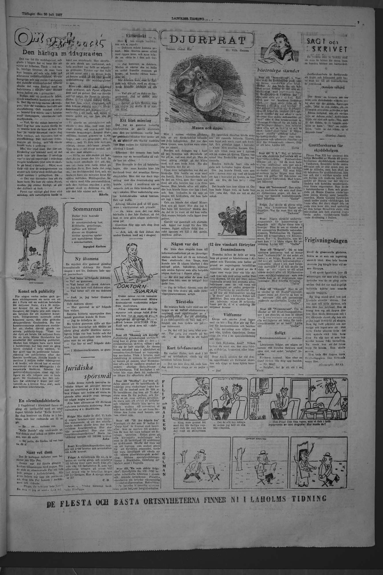 Laholms Tidning Tisdag 30 juli 1957, sida 7