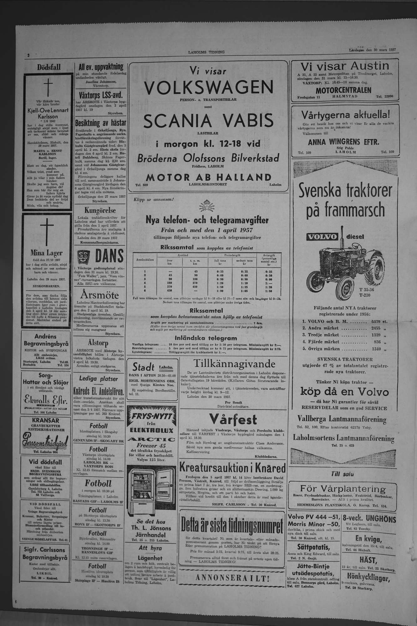 Laholms Tidning Lördag 30 mars 1957, sida 2
