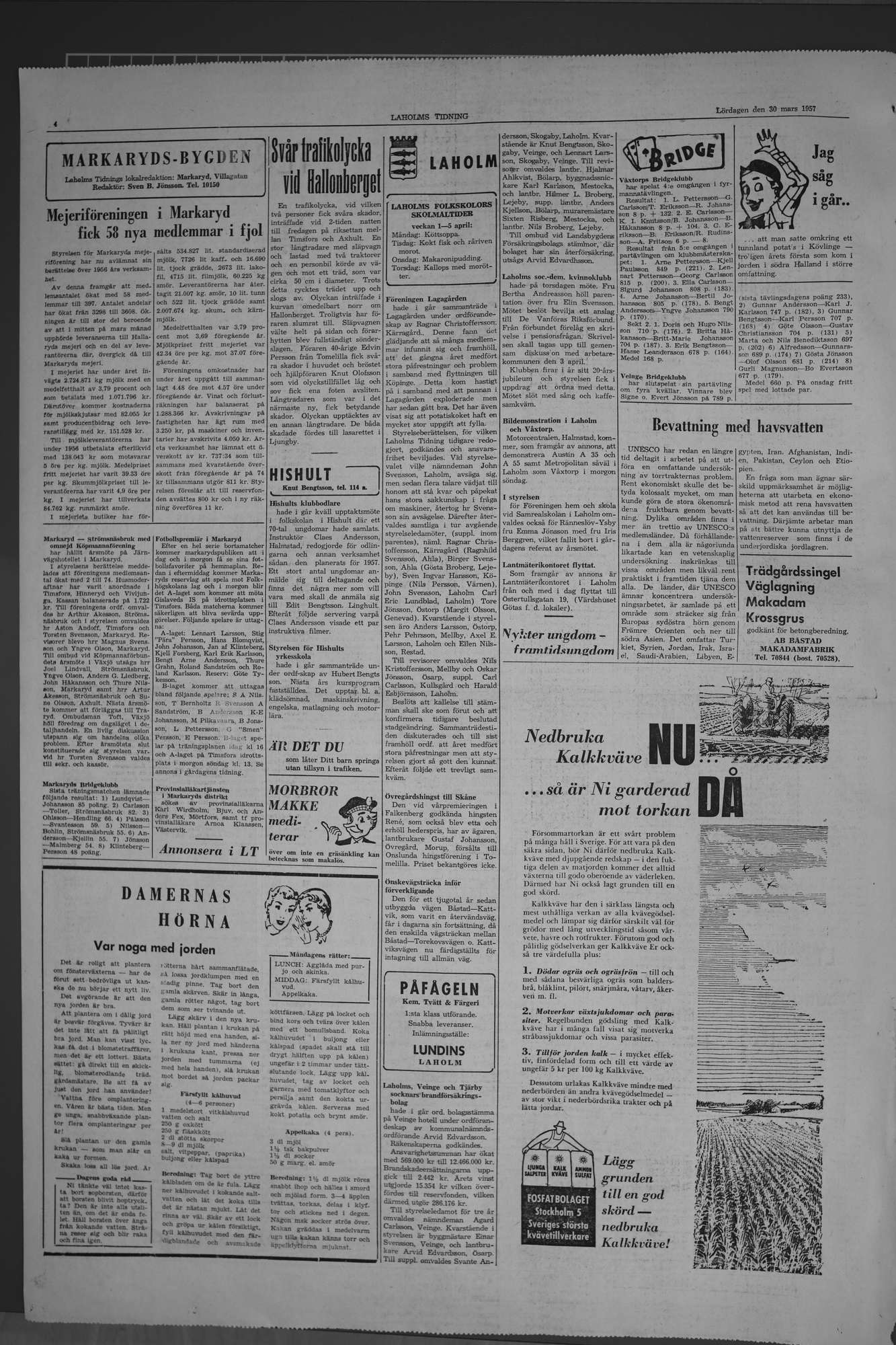 Laholms Tidning Lördag 30 mars 1957, sida 4