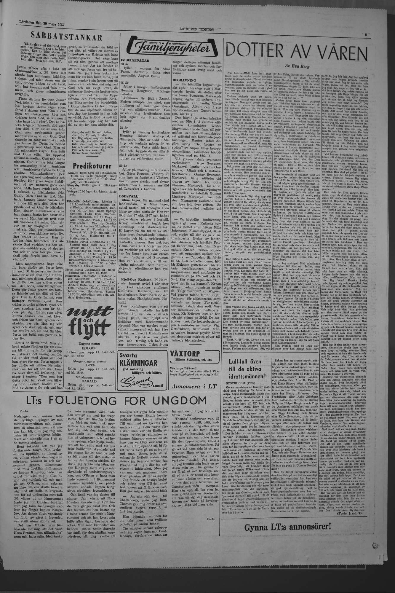 Laholms Tidning Lördag 30 mars 1957, sida 5