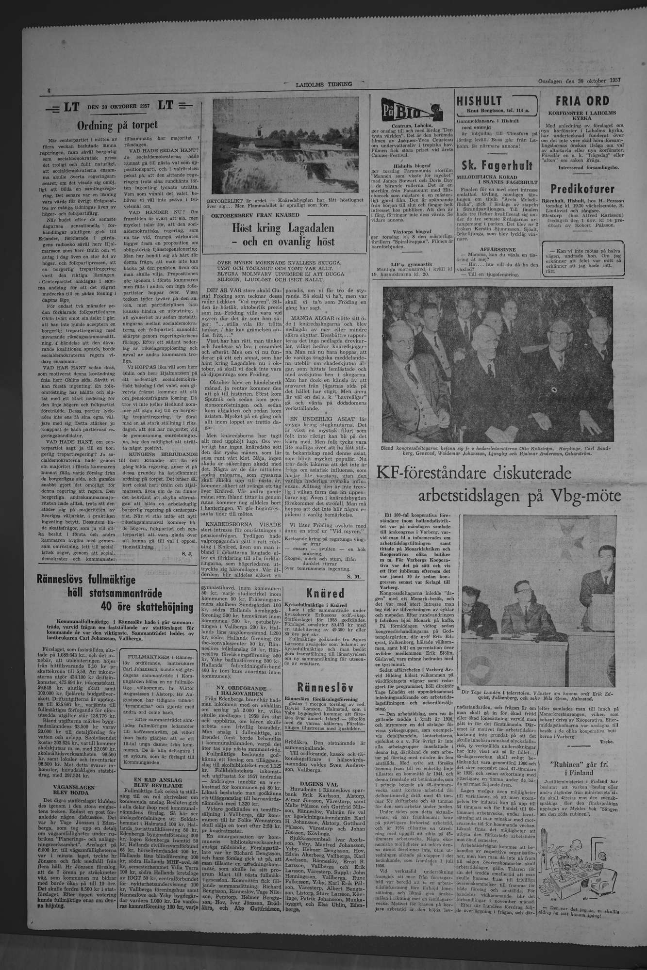 Laholms Tidning Onsdag 30 oktober 1957, sida 4