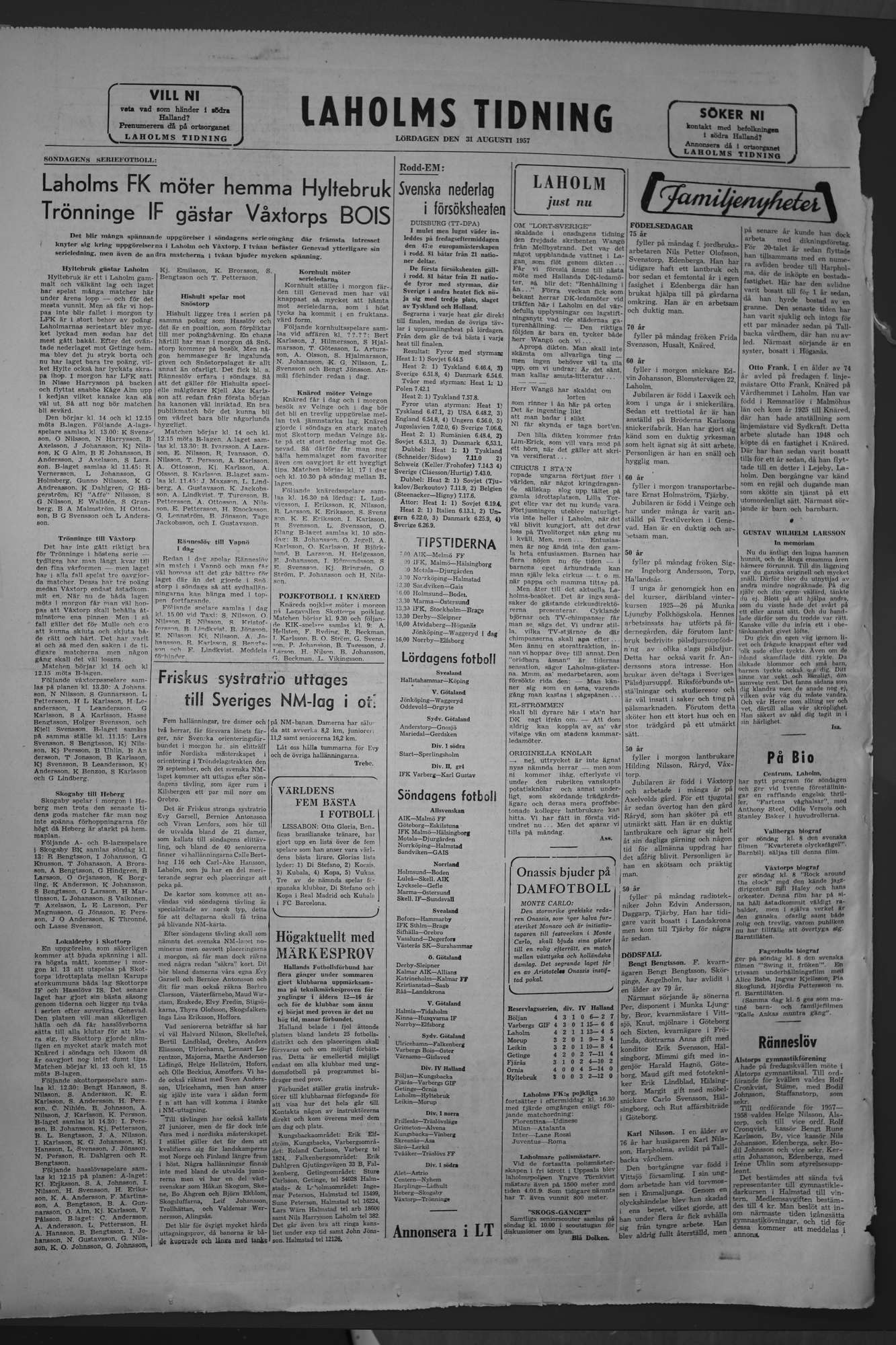 Laholms Tidning Lördag 31 augusti 1957, sida 8