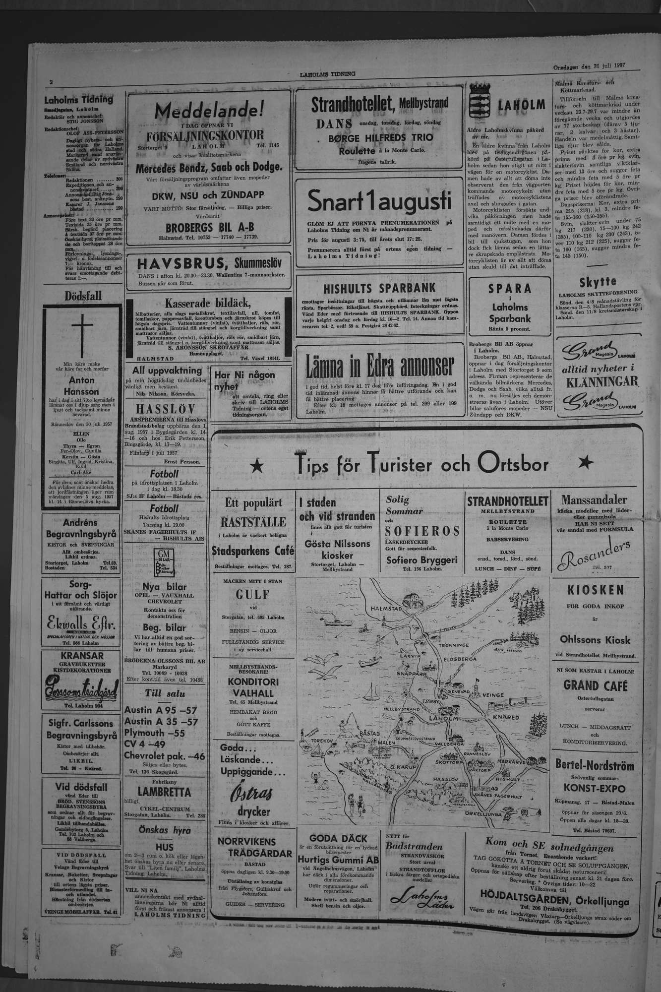 Laholms Tidning Onsdag 31 juli 1957, sida 2