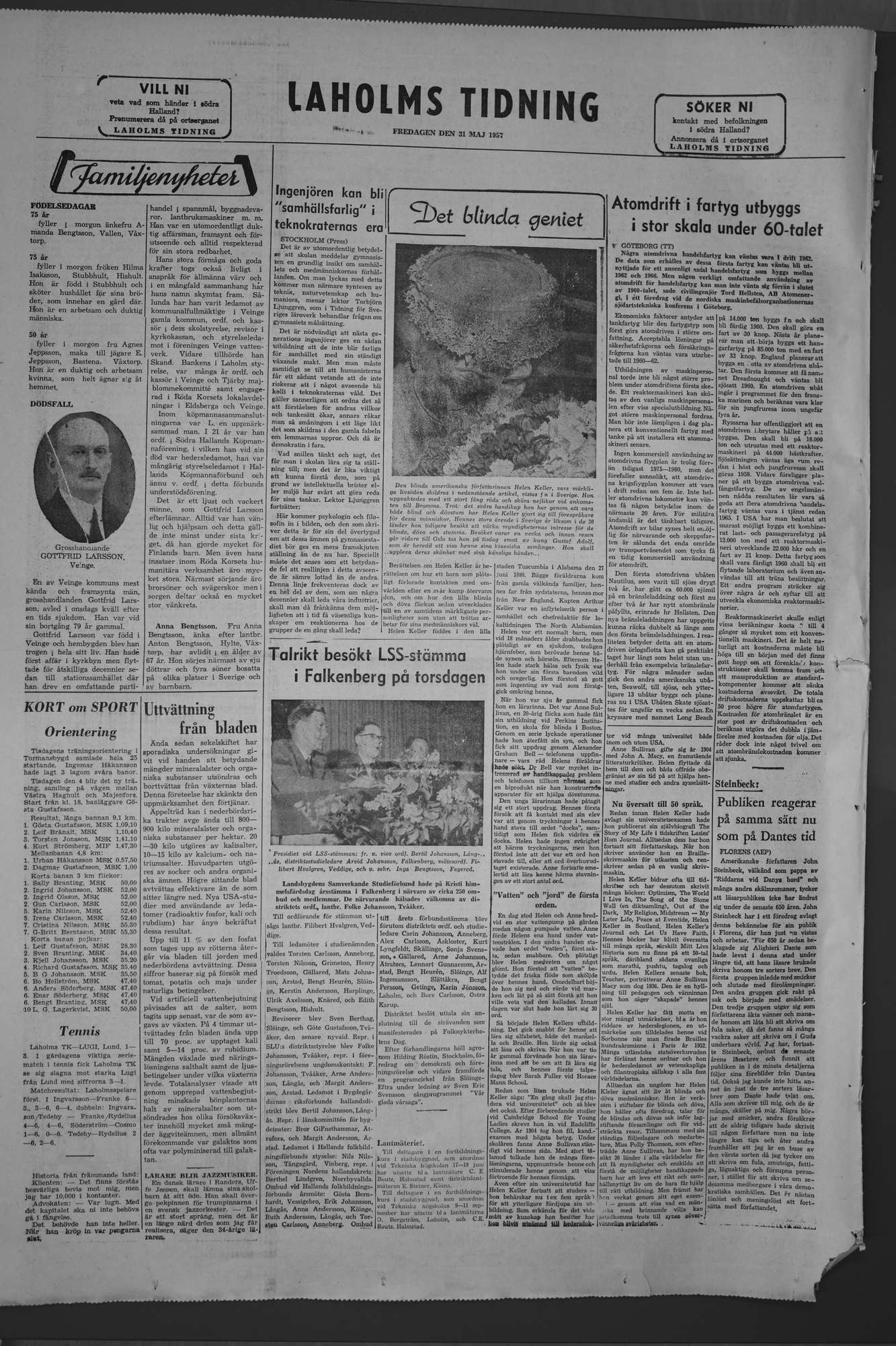 Laholms Tidning Fredag 31 maj 1957, sida 8
