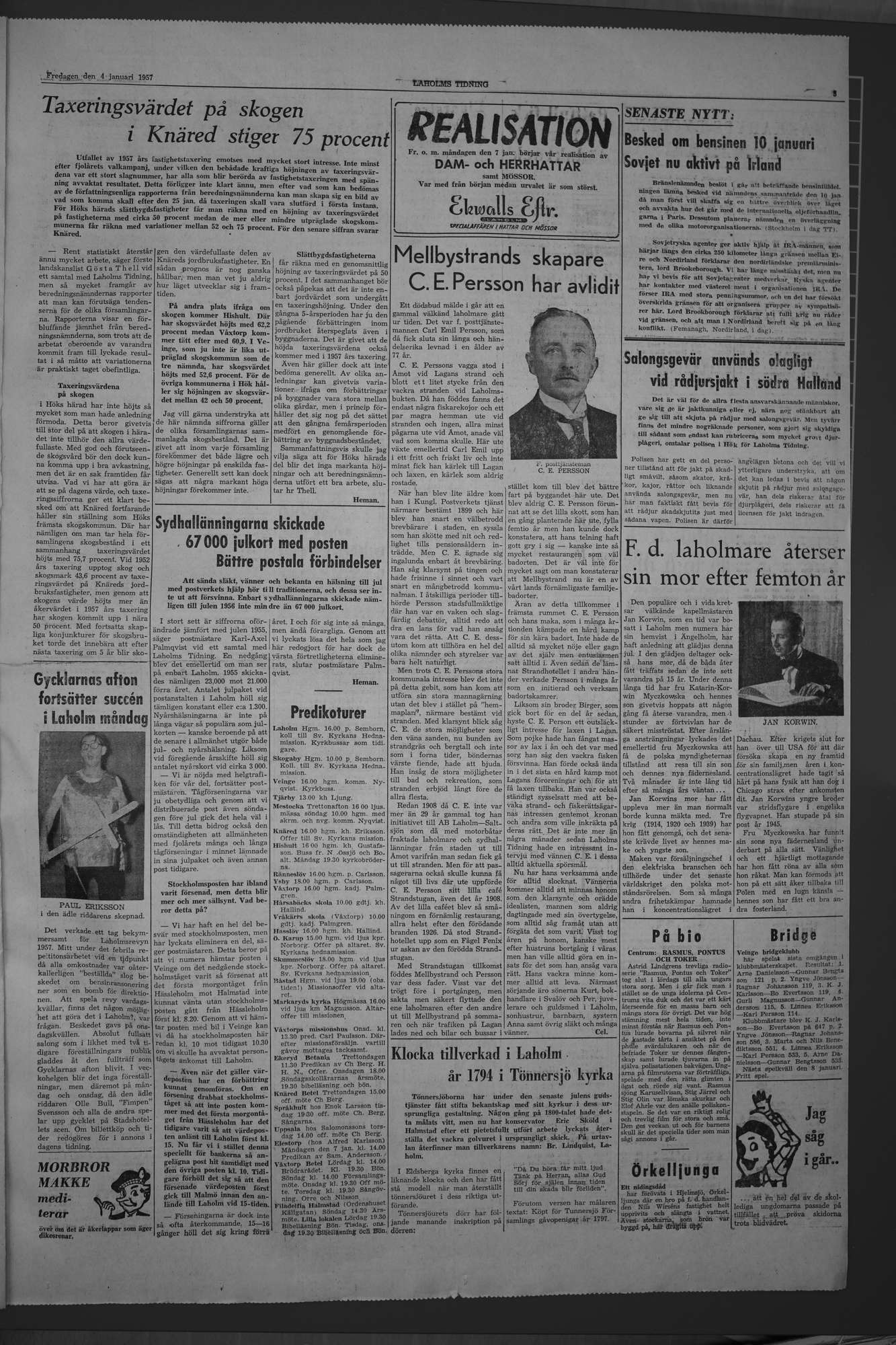 Laholms Tidning Fredag 4 januari 1957, sida 3