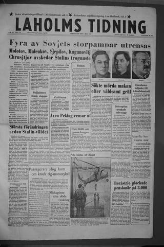 Förstasidan, Torsdag 4 juli 1957