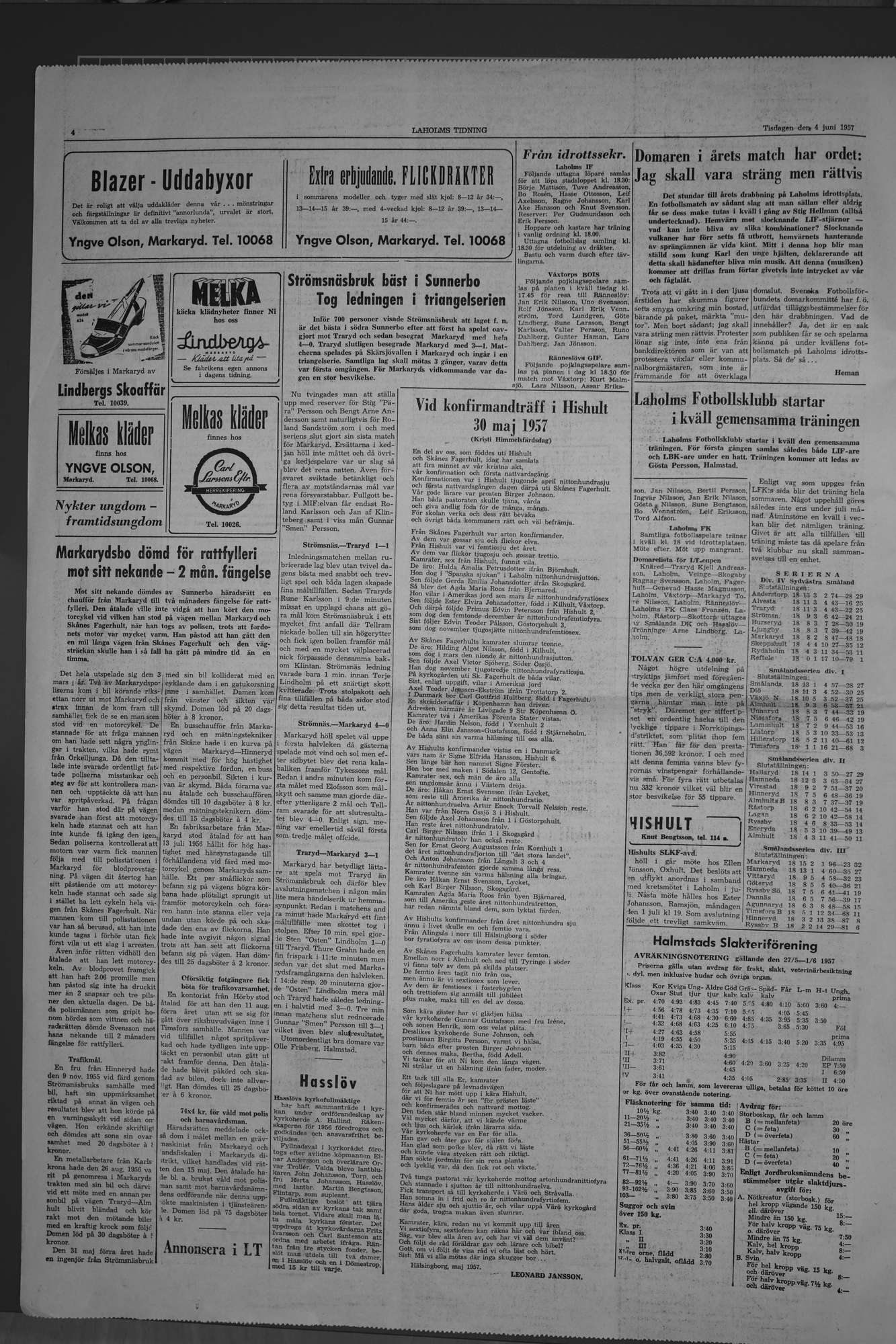 Laholms Tidning Tisdag 4 juni 1957, sida 4