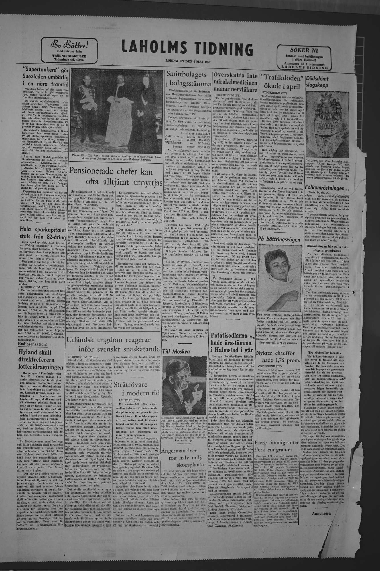 Laholms Tidning Lördag 4 maj 1957, sida 8