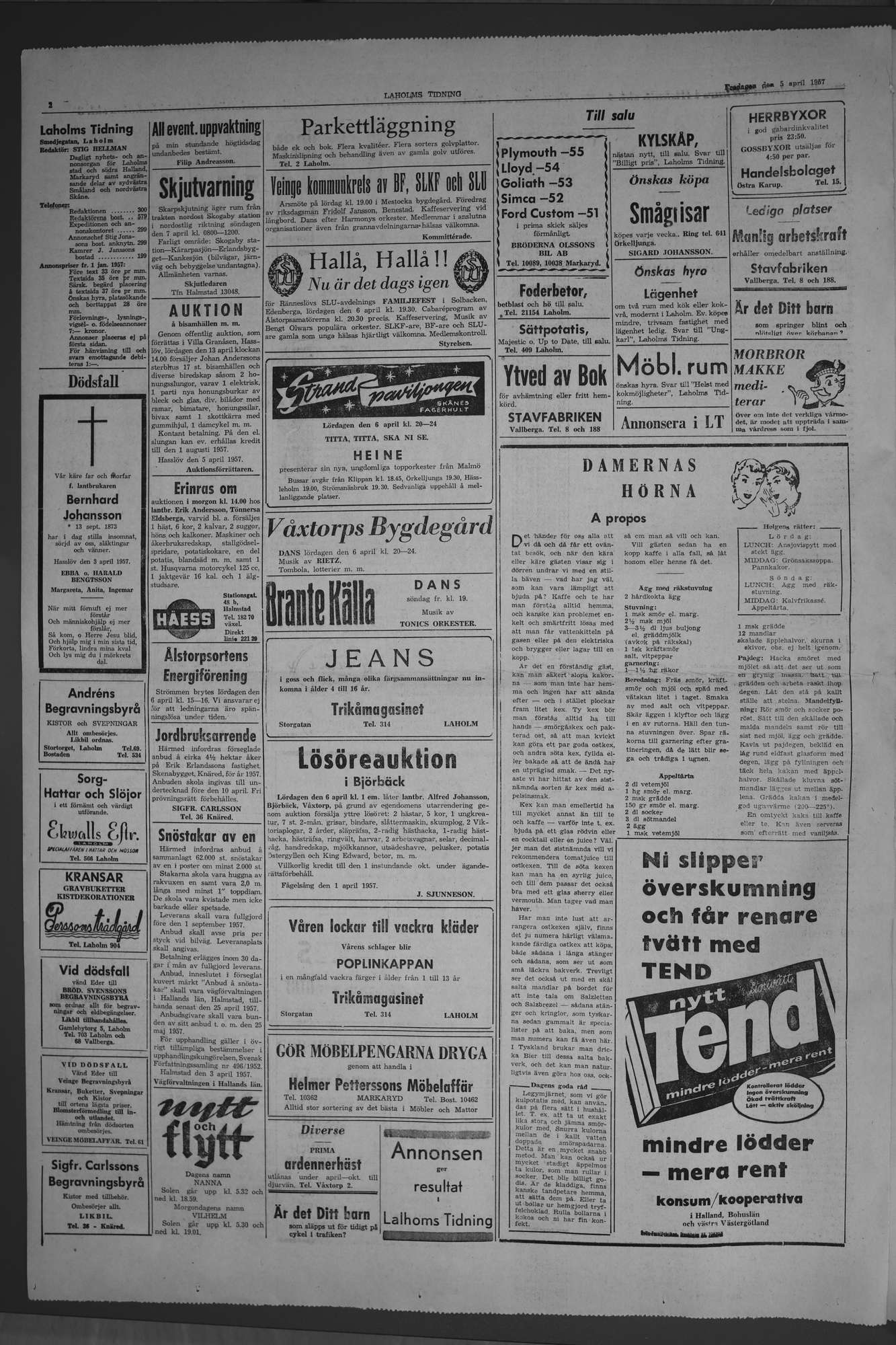 Laholms Tidning Fredag 5 april 1957, sida 2