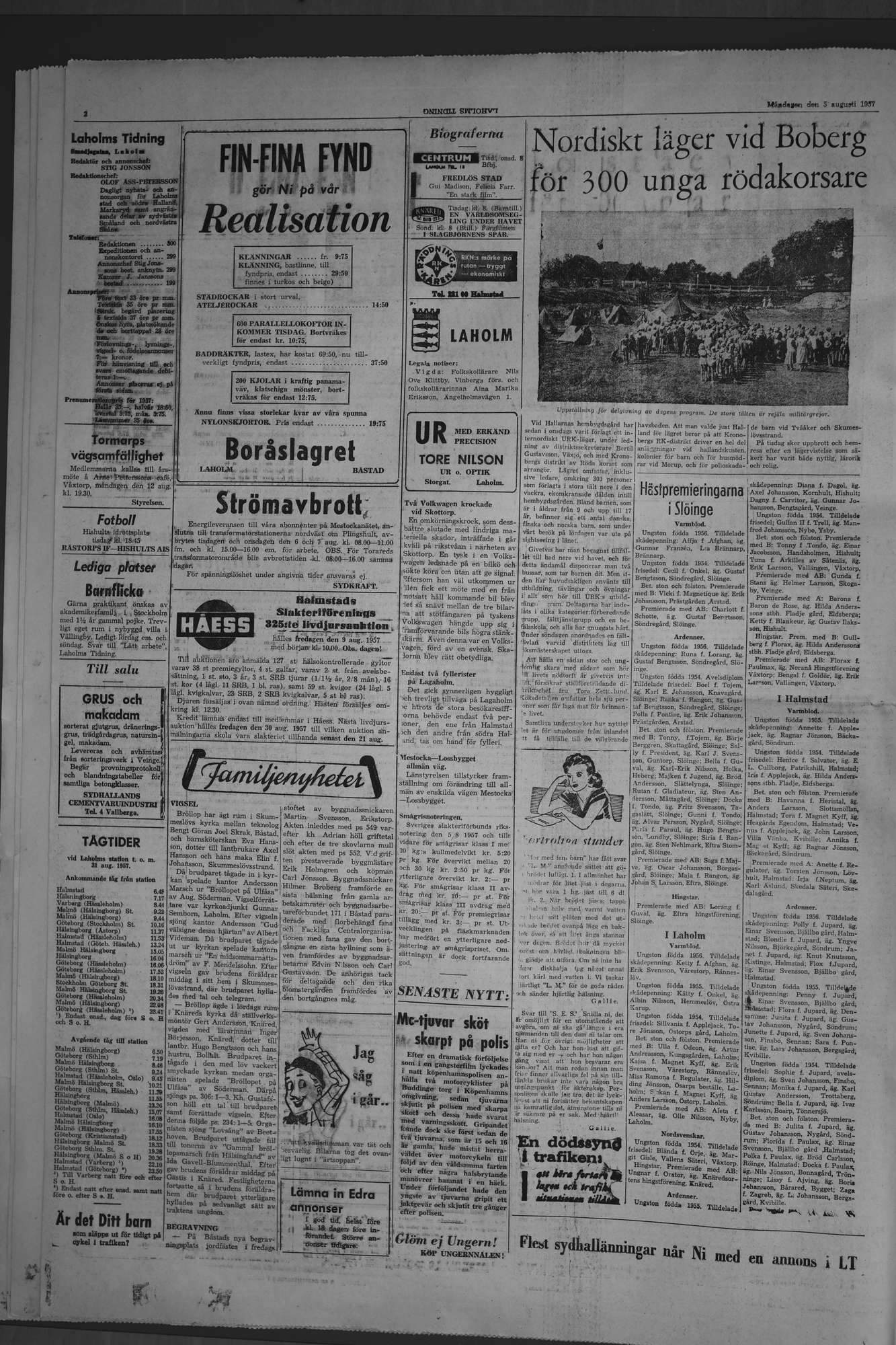 Laholms Tidning Måndag 5 augusti 1957, sida 2