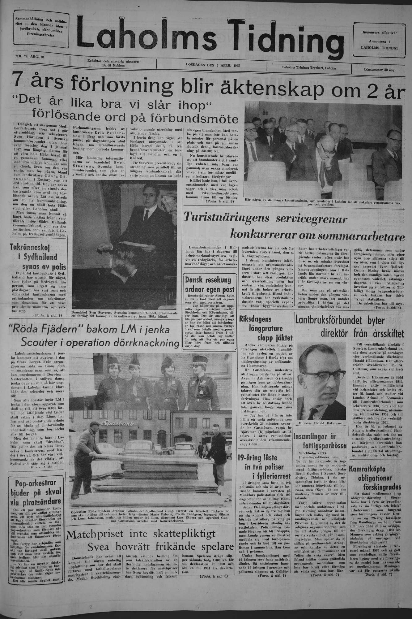 Laholms Tidning Lördag 3 april 1965, sida 1