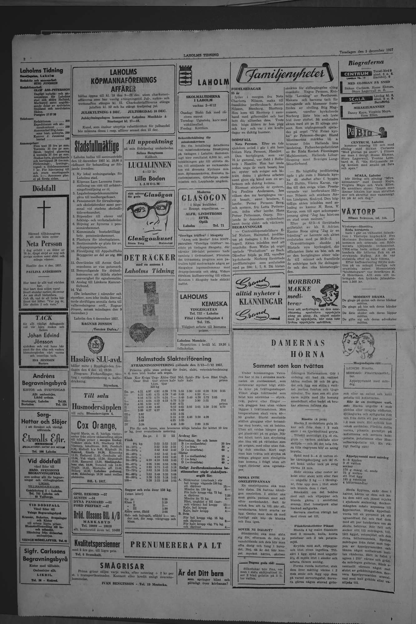 Laholms Tidning Torsdag 5 december 1957, sida 2