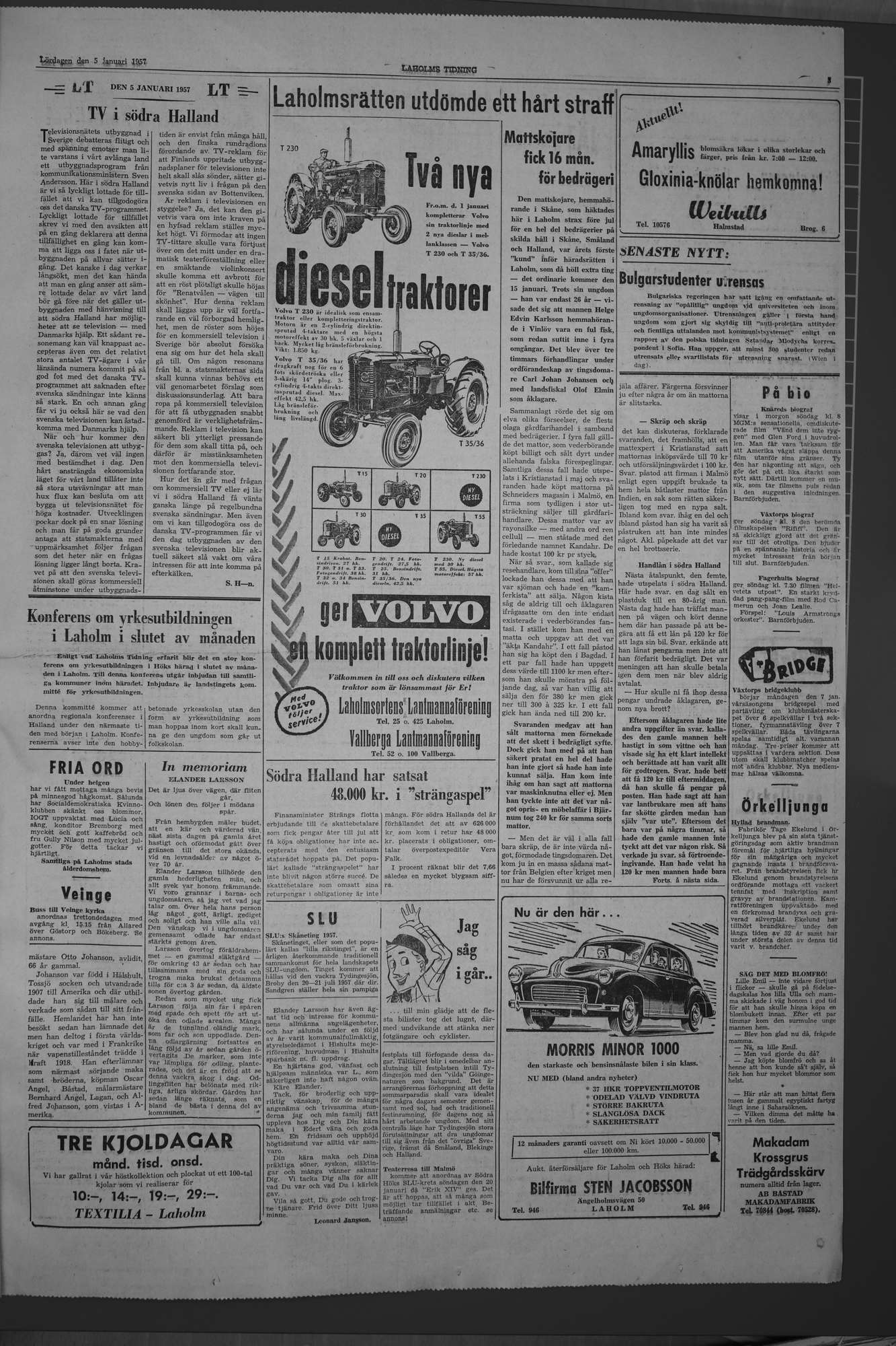 Laholms Tidning Lördag 5 januari 1957, sida 3