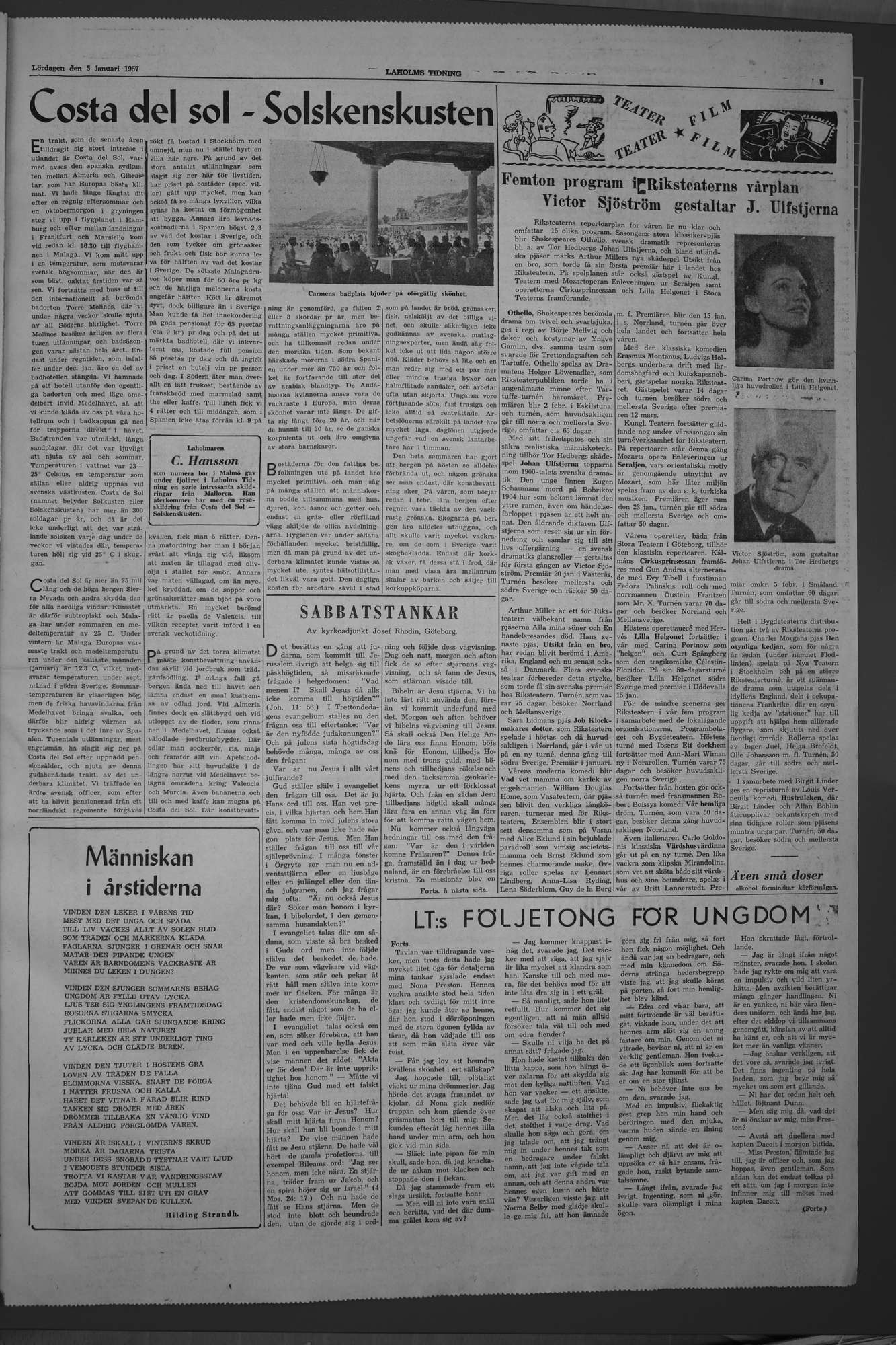 Laholms Tidning Lördag 5 januari 1957, sida 5