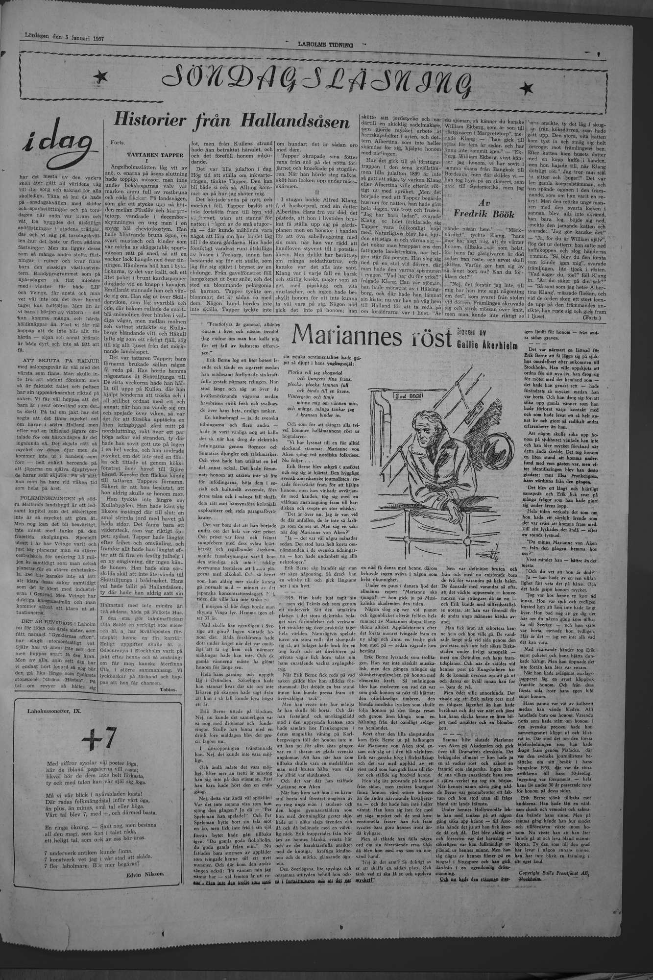 Laholms Tidning Lördag 5 januari 1957, sida 7