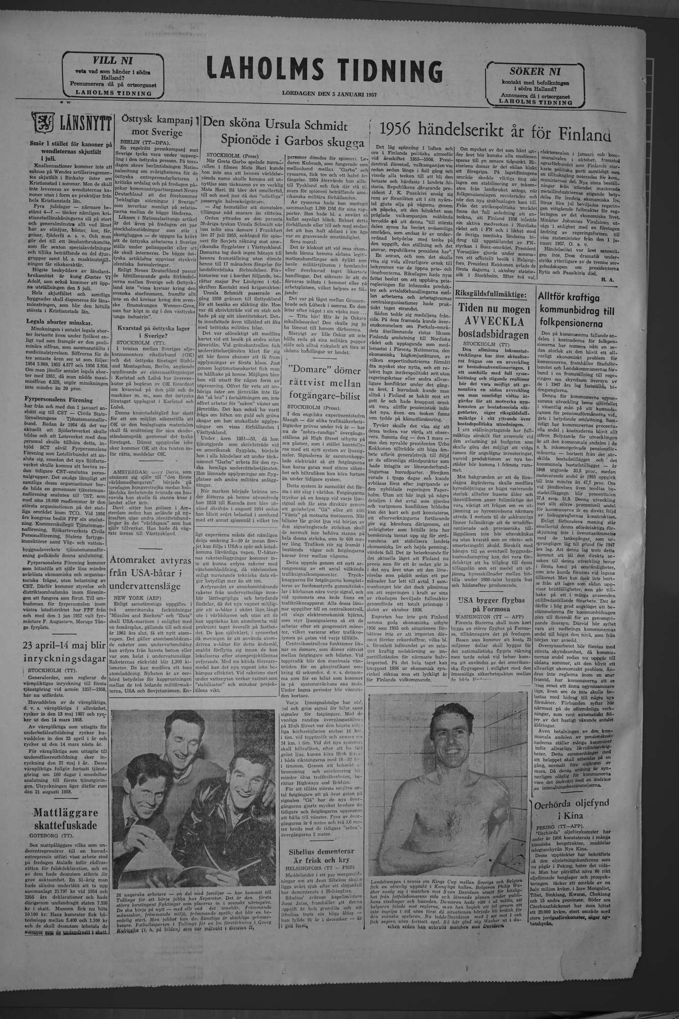 Laholms Tidning Lördag 5 januari 1957, sida 8