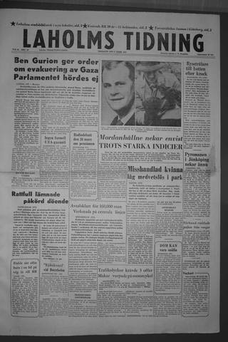 Förstasidan, Tisdag 5 mars 1957