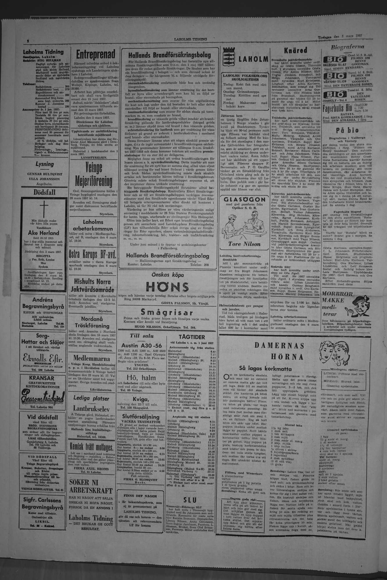 Laholms Tidning Tisdag 5 mars 1957, sida 2