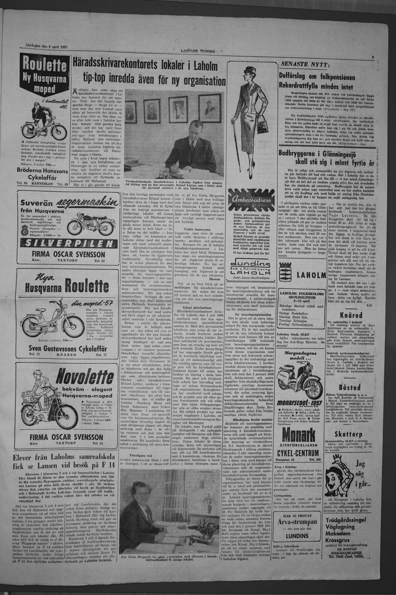 Laholms Tidning Lördag 6 april 1957, sida 3