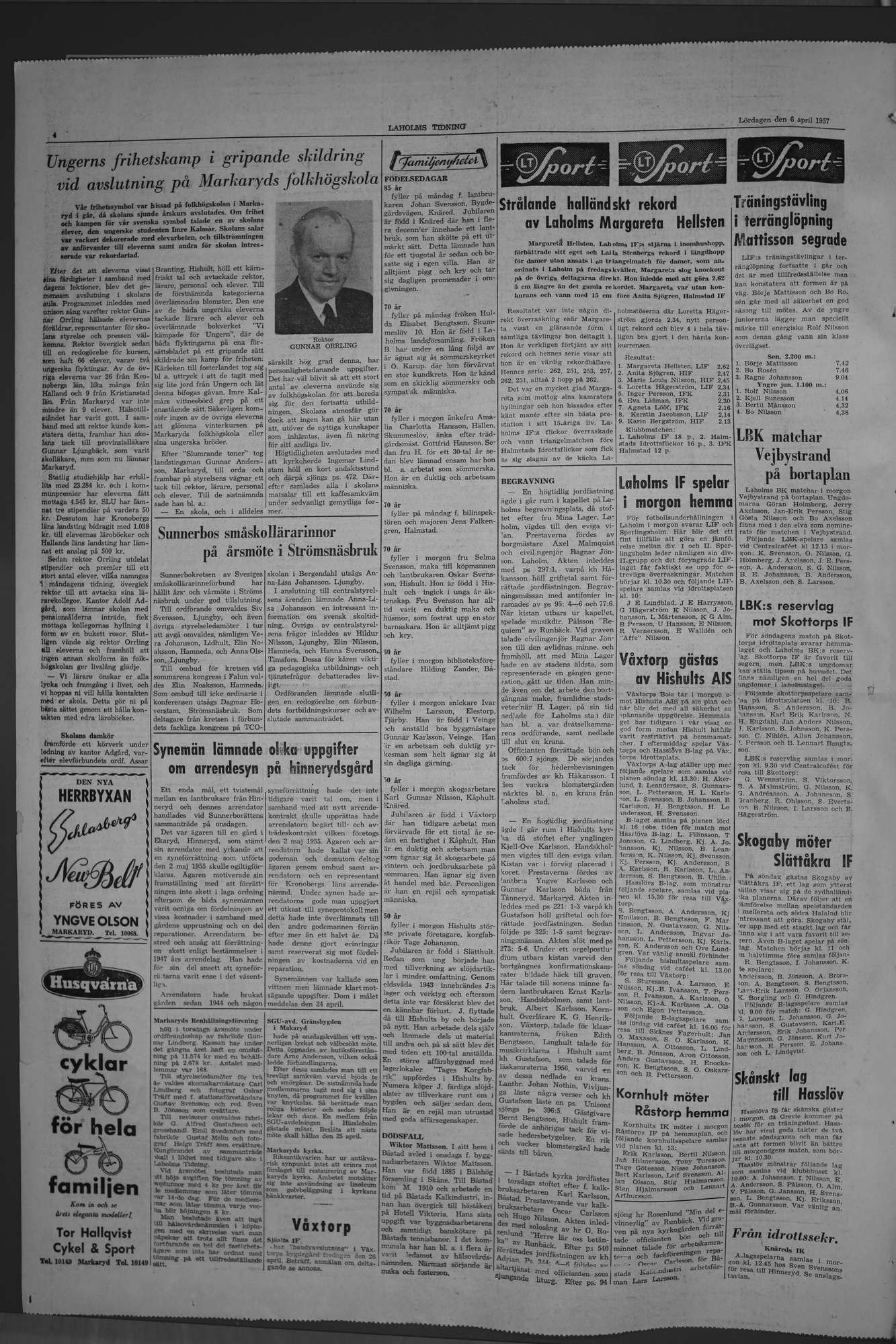 Laholms Tidning Lördag 6 april 1957, sida 4