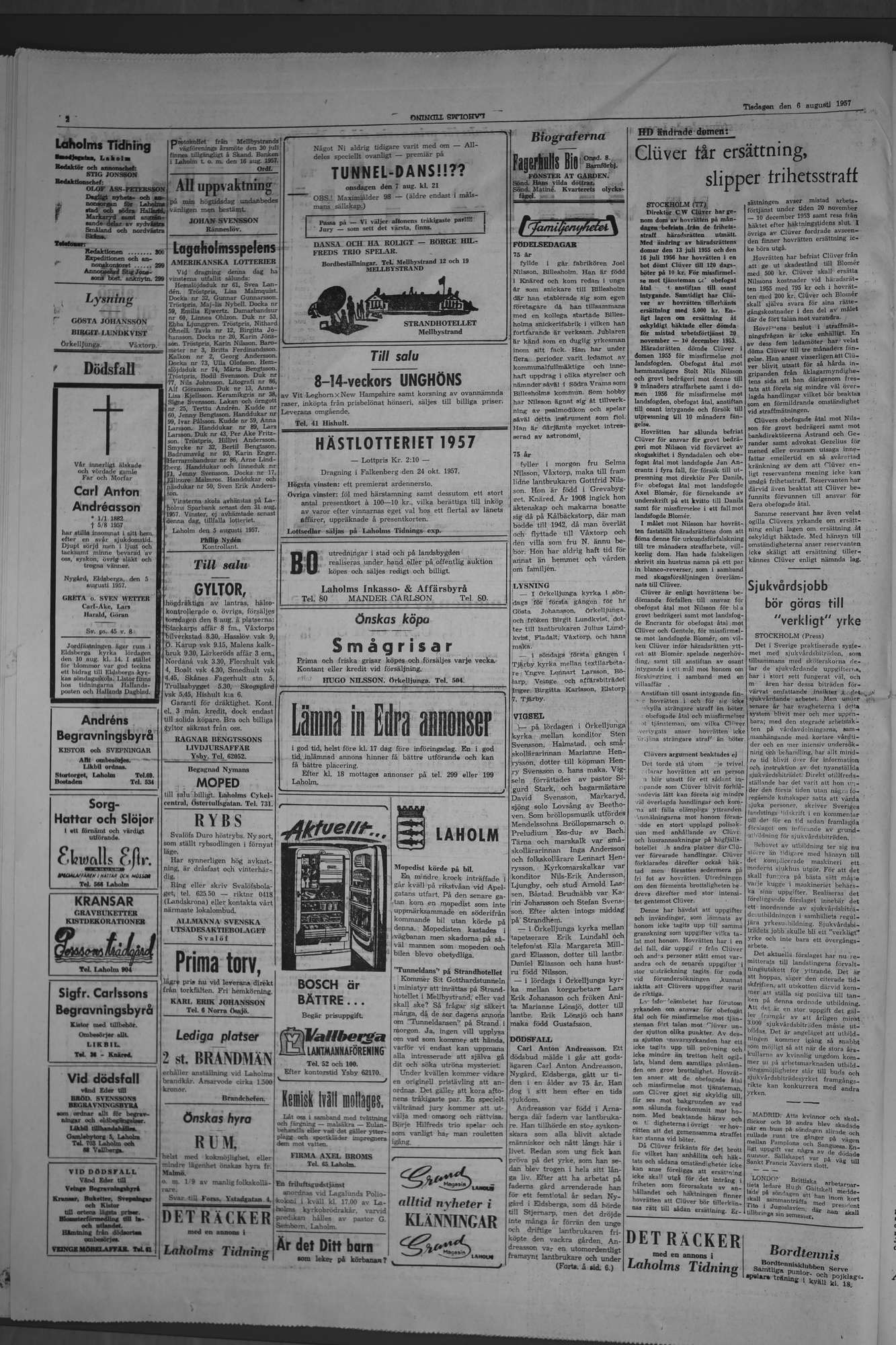 Laholms Tidning Tisdag 6 augusti 1957, sida 2