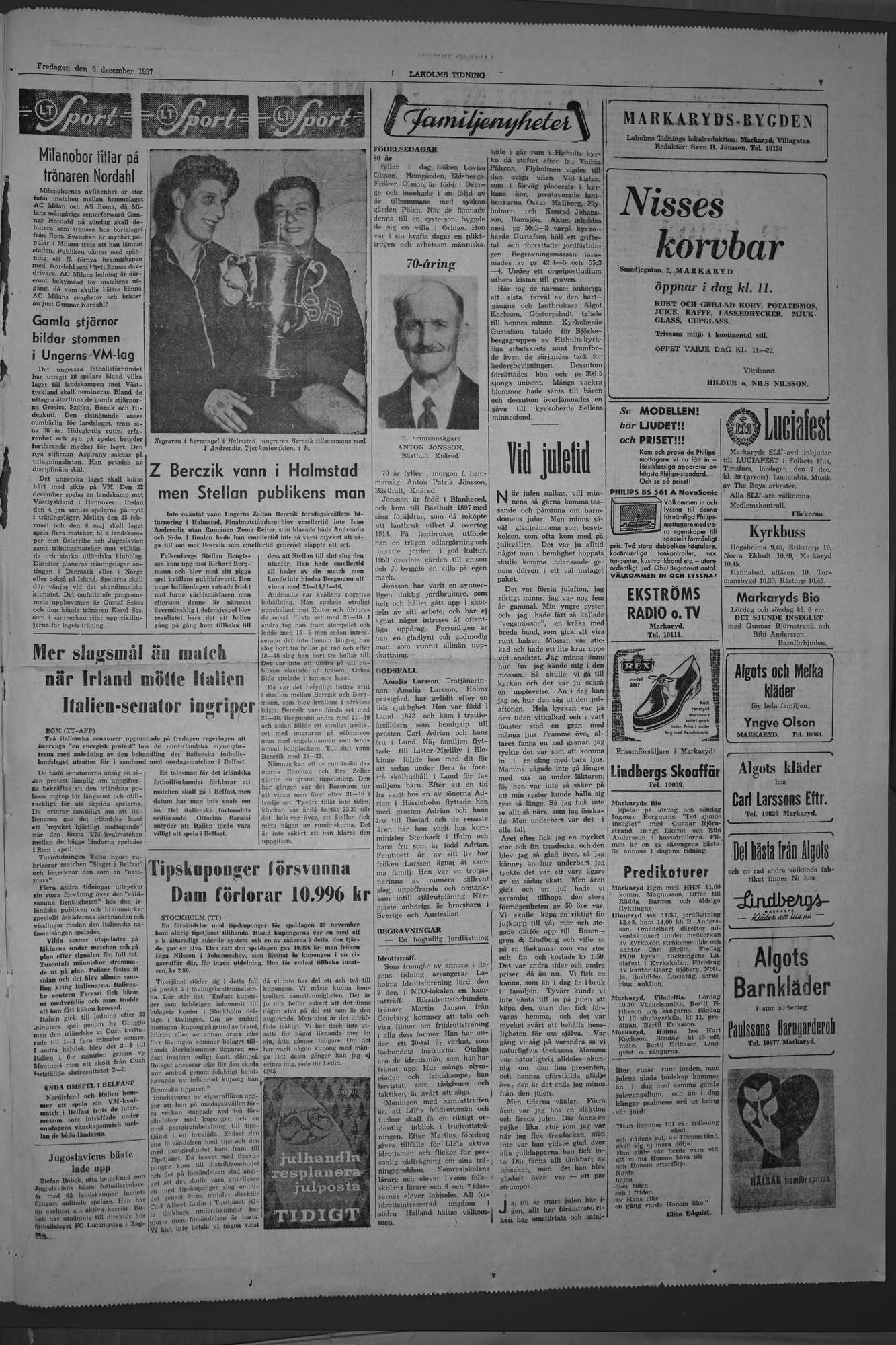 Laholms Tidning Fredag 6 december 1957, sida 7