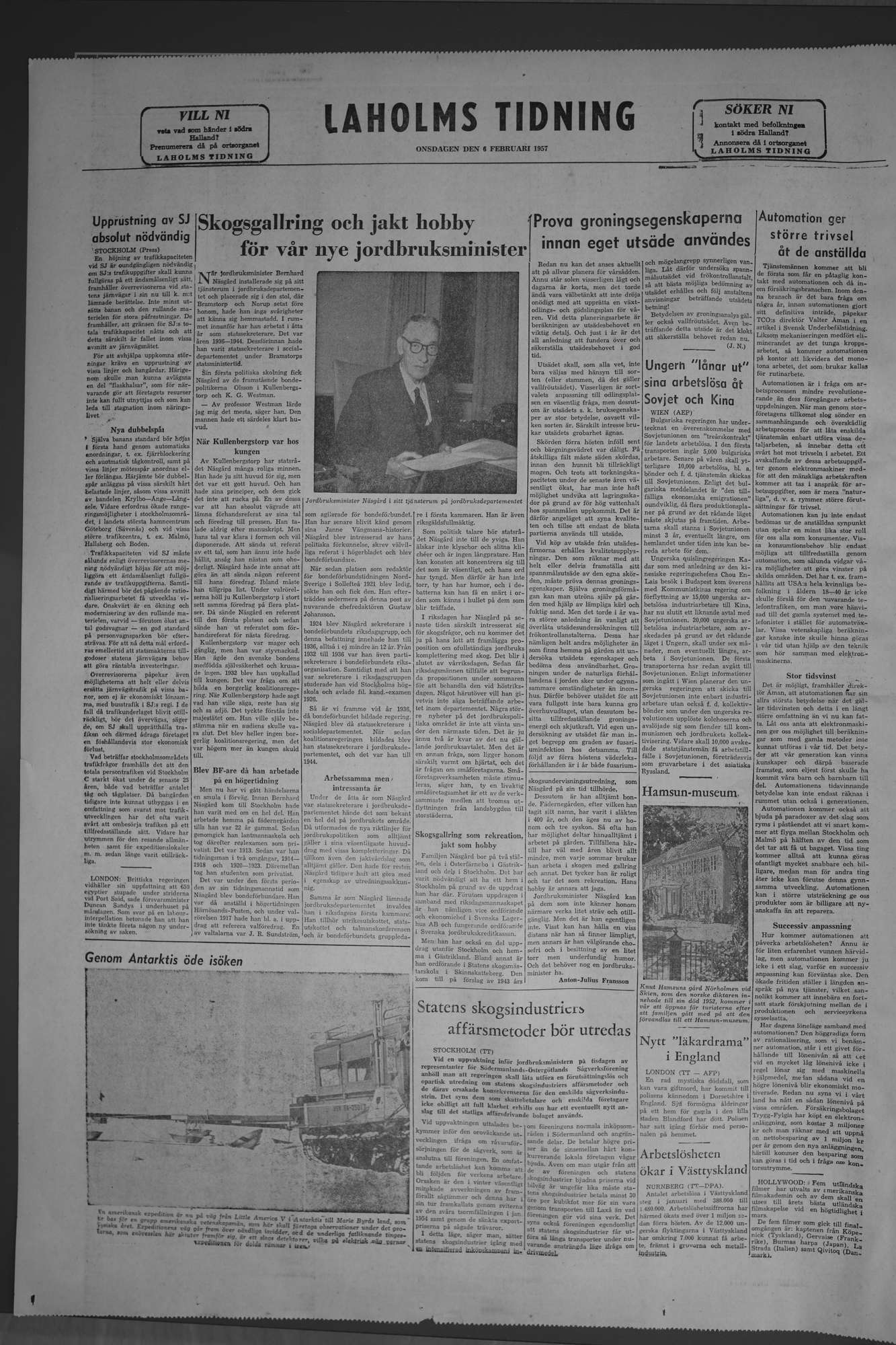 Laholms Tidning Onsdag 6 februari 1957, sida 8