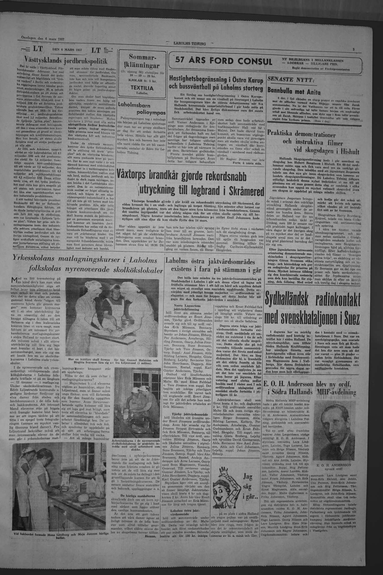Laholms Tidning Onsdag 6 mars 1957, sida 3