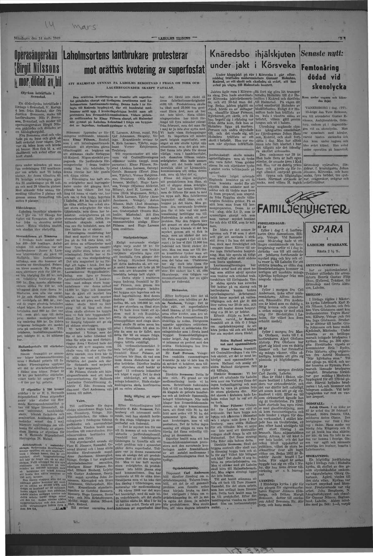 Laholms Tidning Måndag 14 mars 1949, sida 3