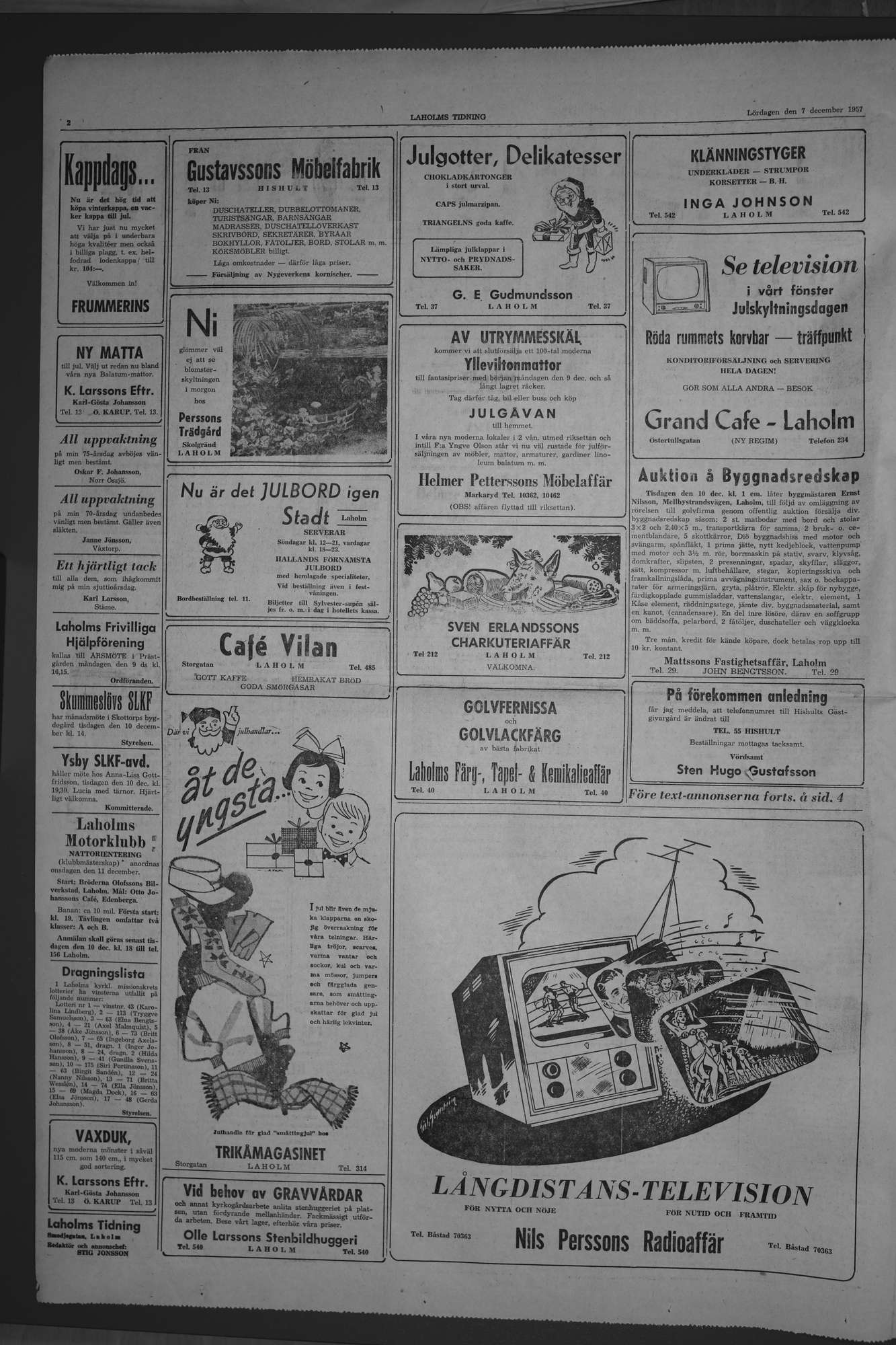 Laholms Tidning Lördag 7 december 1957, sida 2