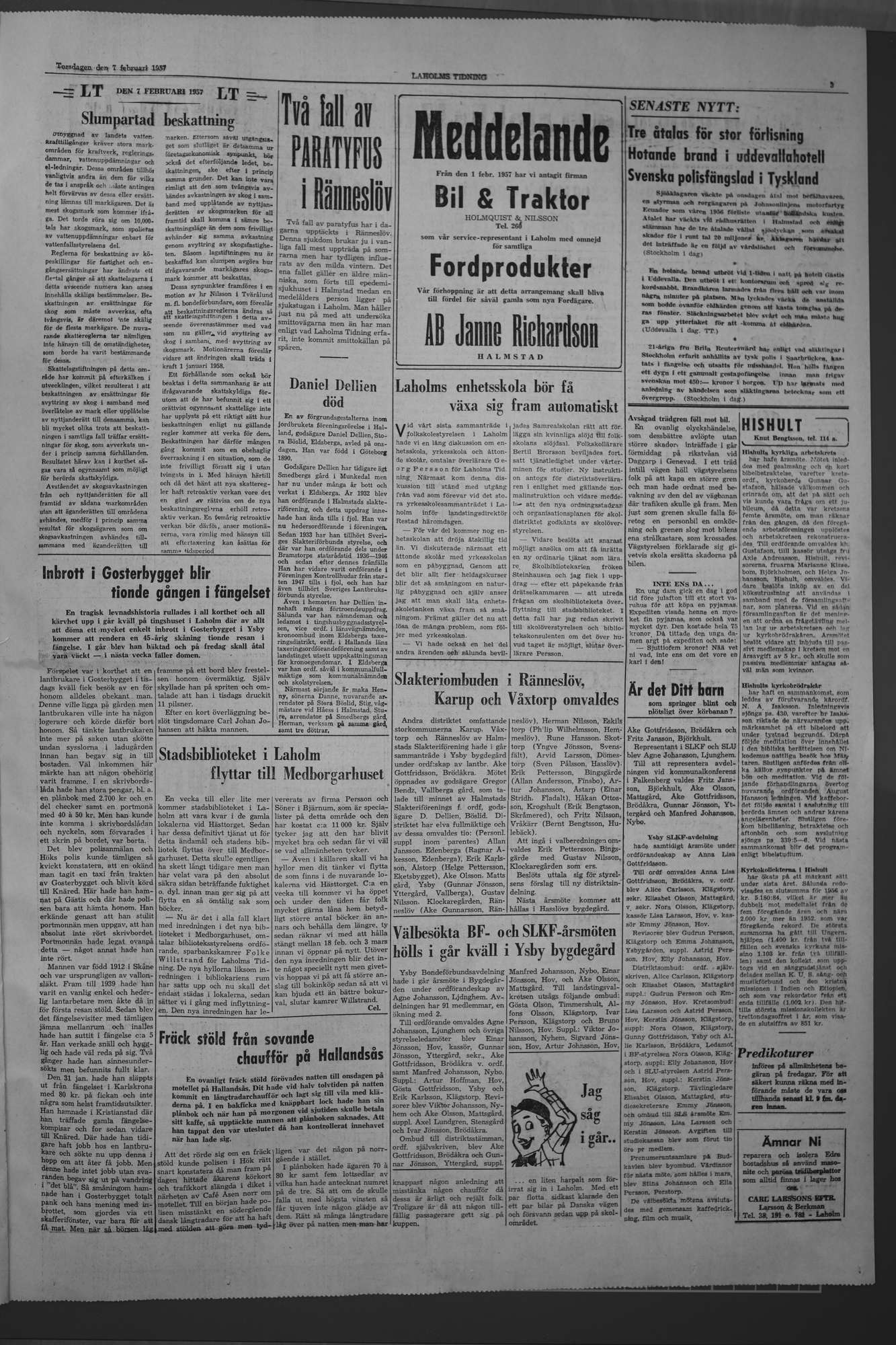 Laholms Tidning Torsdag 7 februari 1957, sida 3
