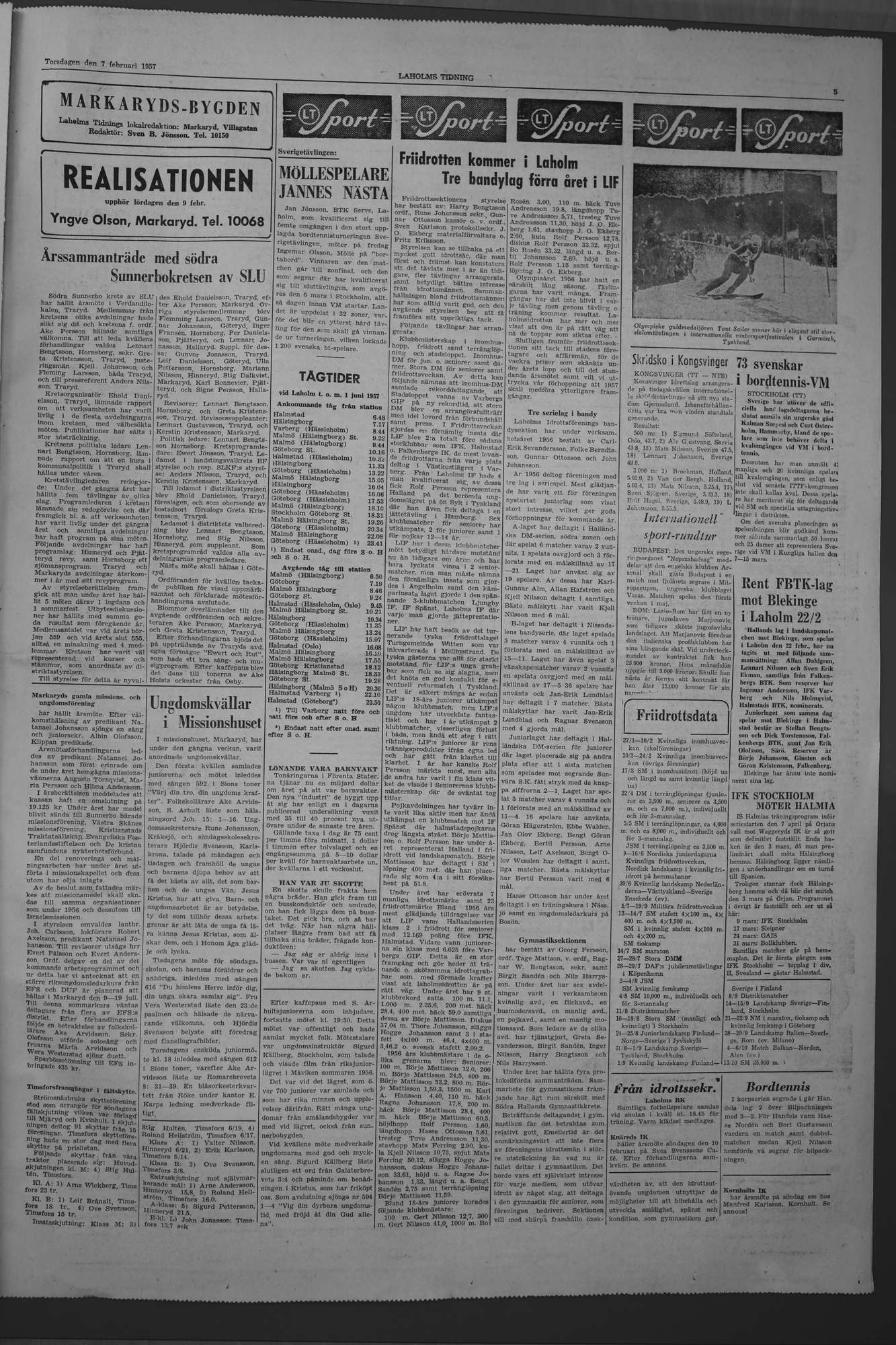 Laholms Tidning Torsdag 7 februari 1957, sida 5