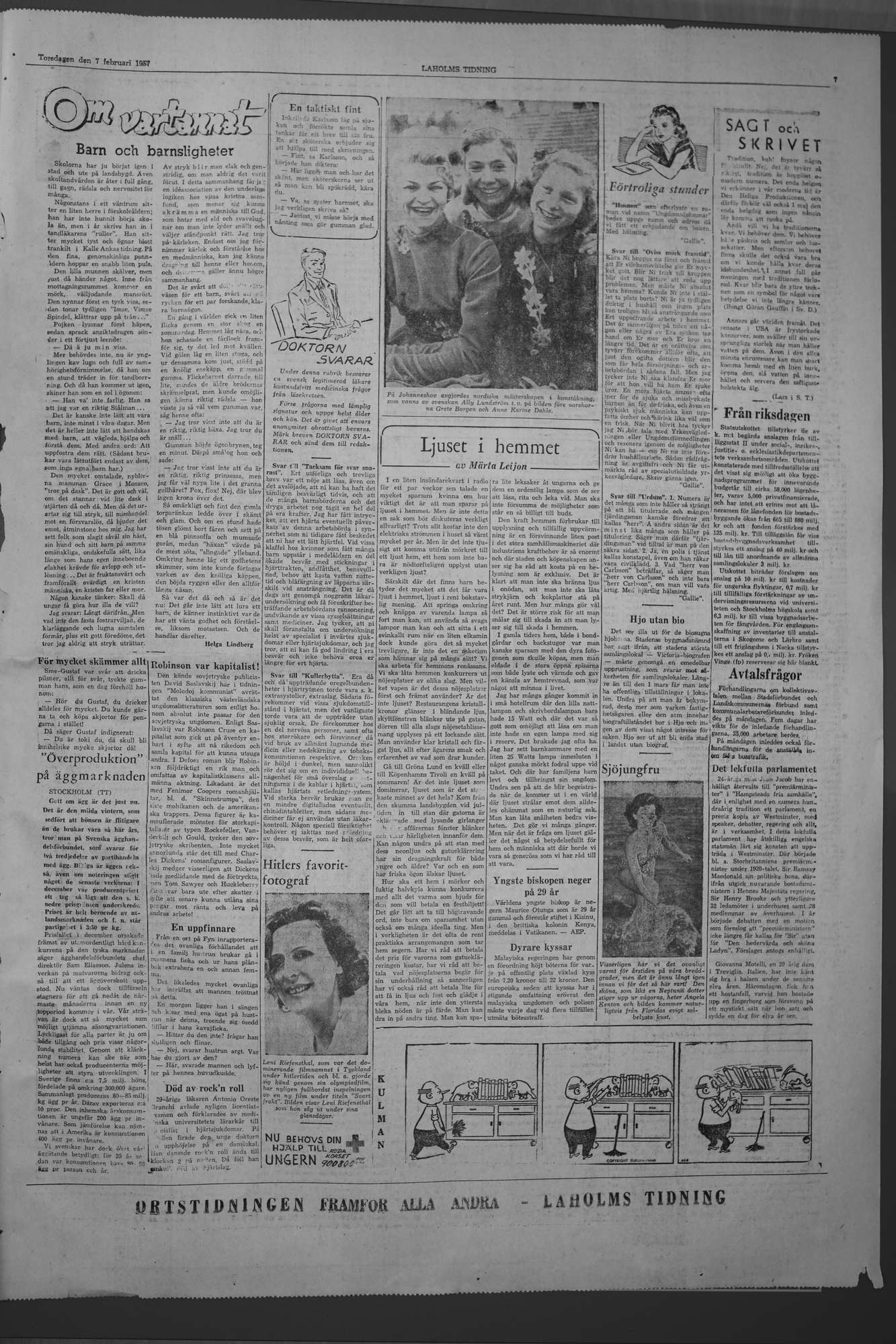 Laholms Tidning Torsdag 7 februari 1957, sida 7