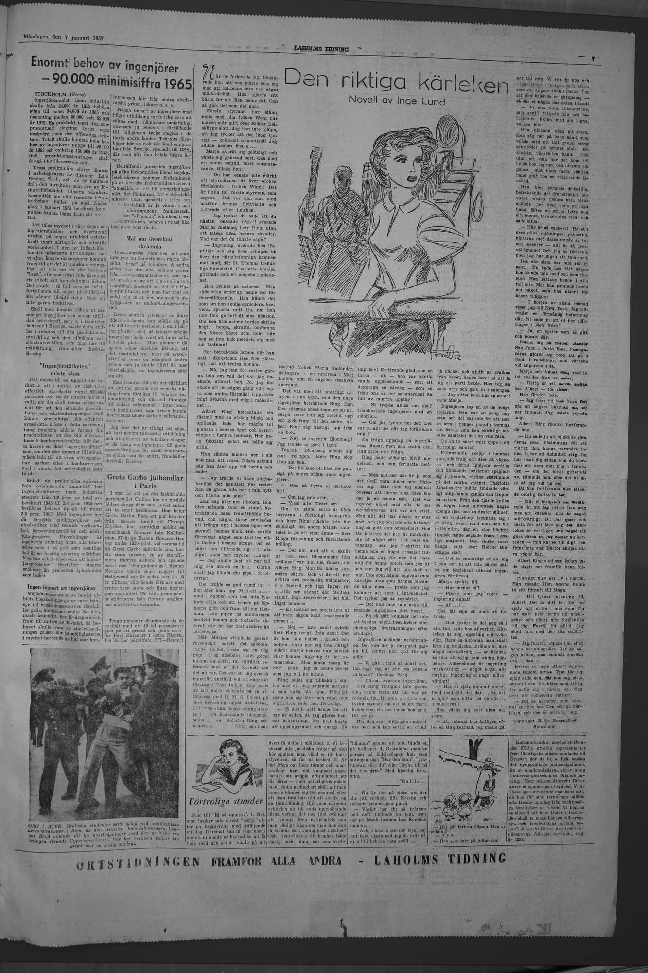 Laholms Tidning Måndag 7 januari 1957, sida 7