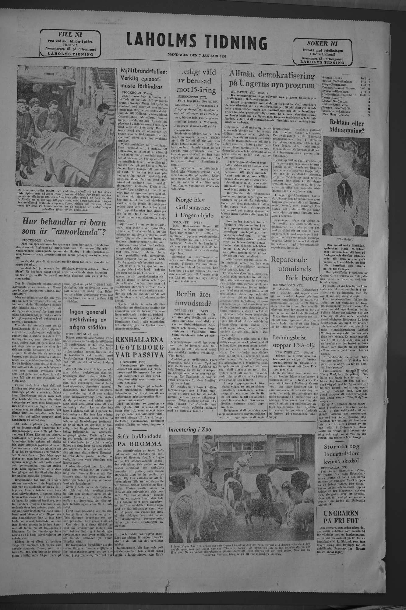Laholms Tidning Måndag 7 januari 1957, sida 8