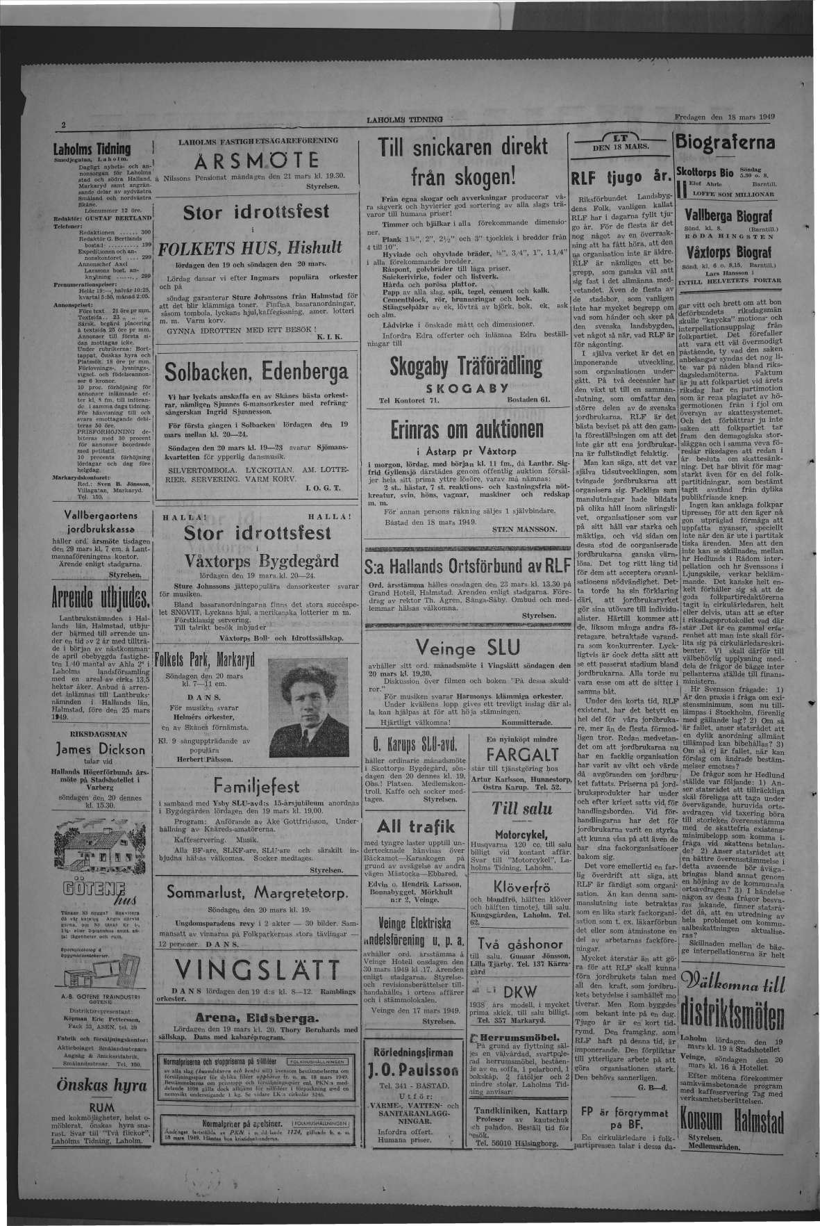 Laholms Tidning Fredag 18 mars 1949, sida 2