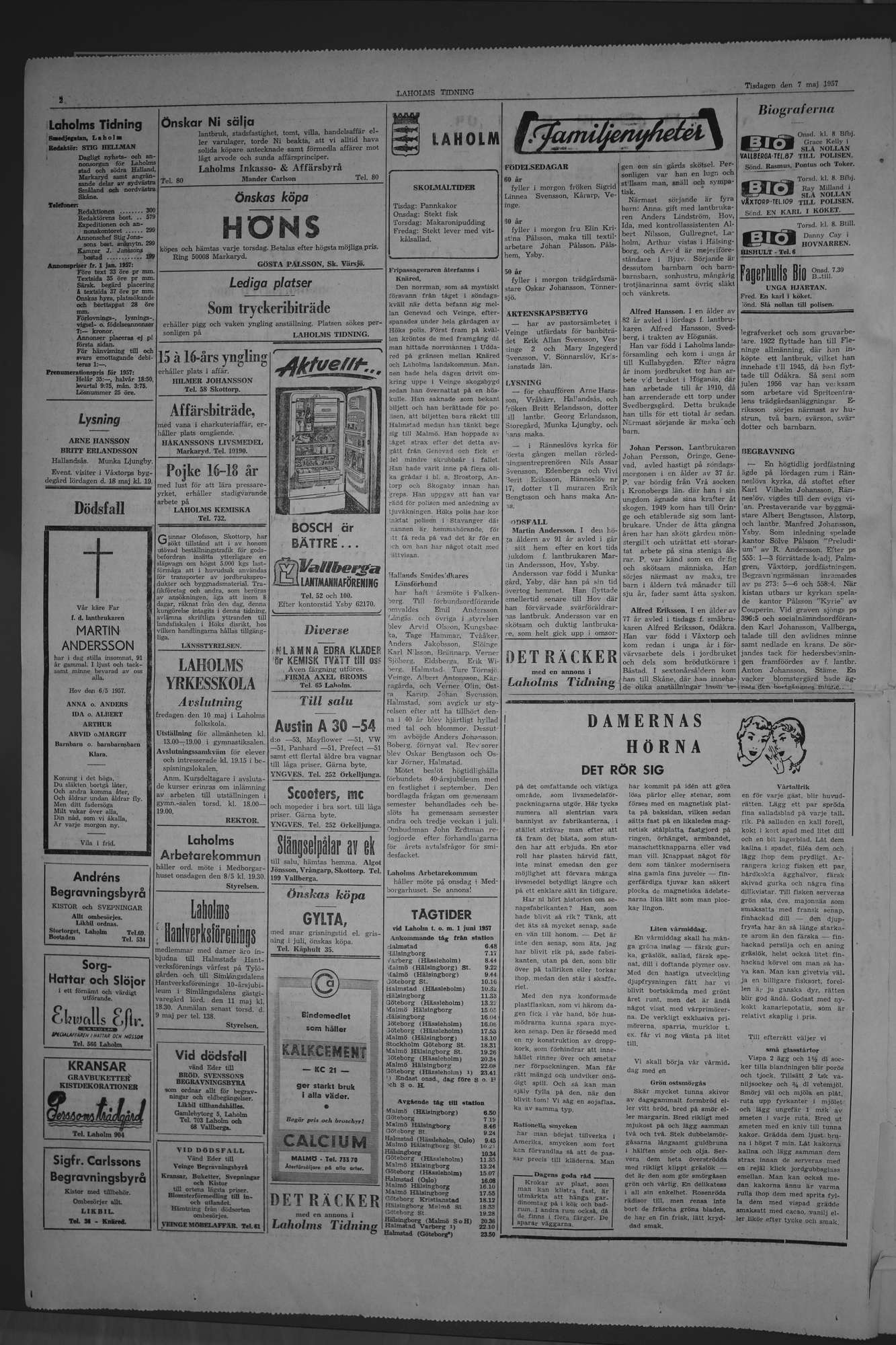 Laholms Tidning Tisdag 7 maj 1957, sida 2