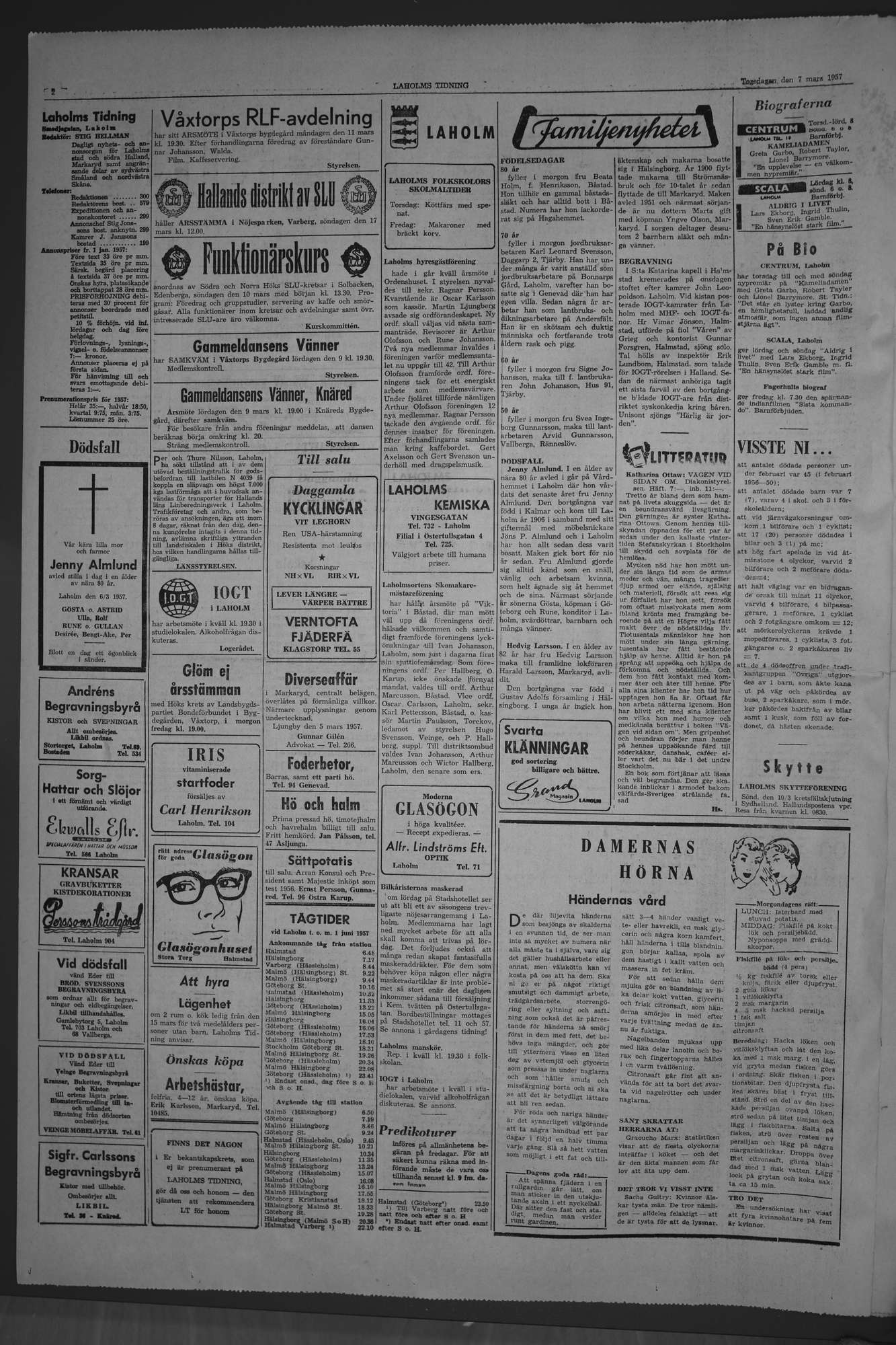 Laholms Tidning Torsdag 7 mars 1957, sida 2