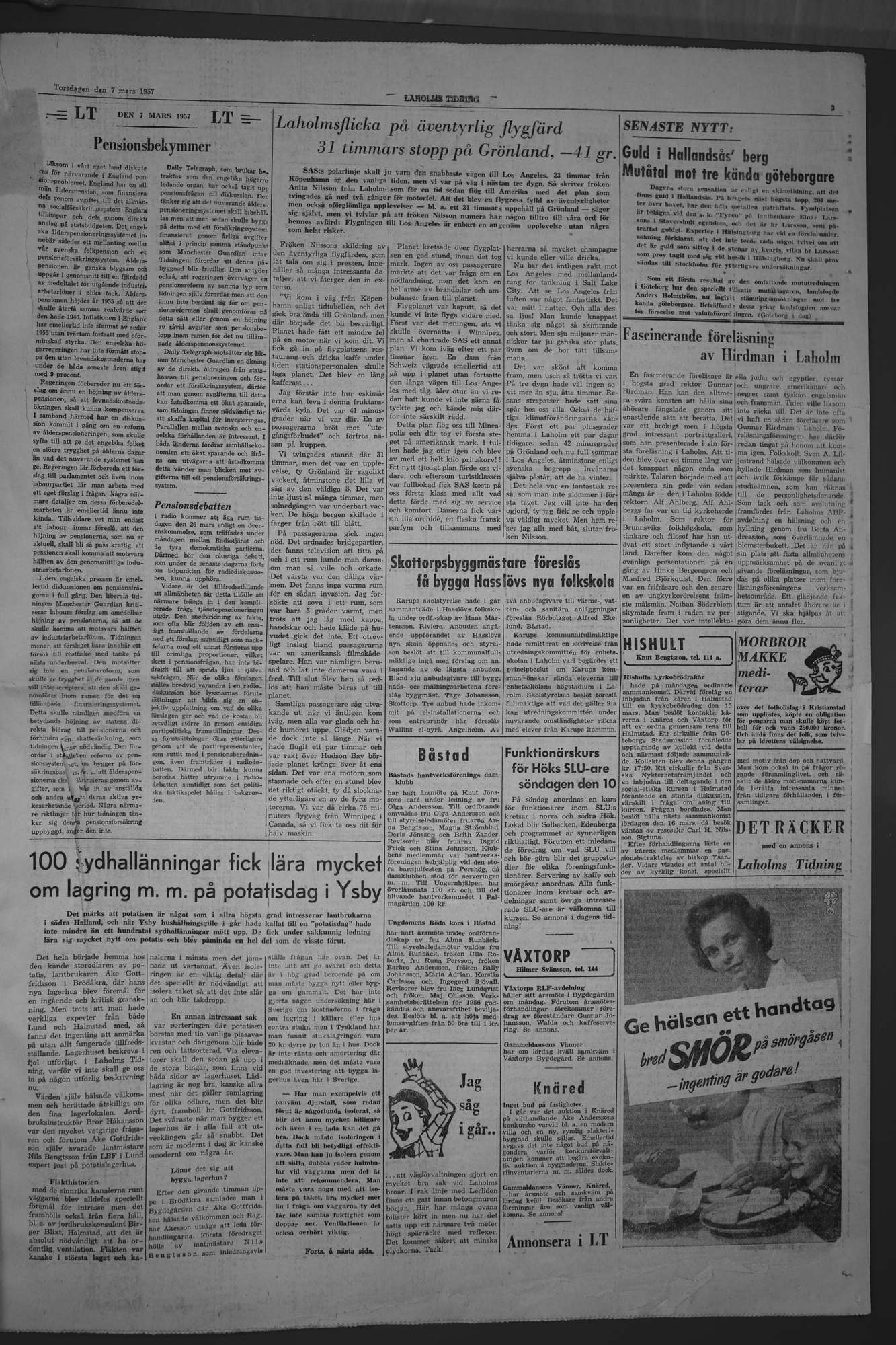 Laholms Tidning Torsdag 7 mars 1957, sida 3