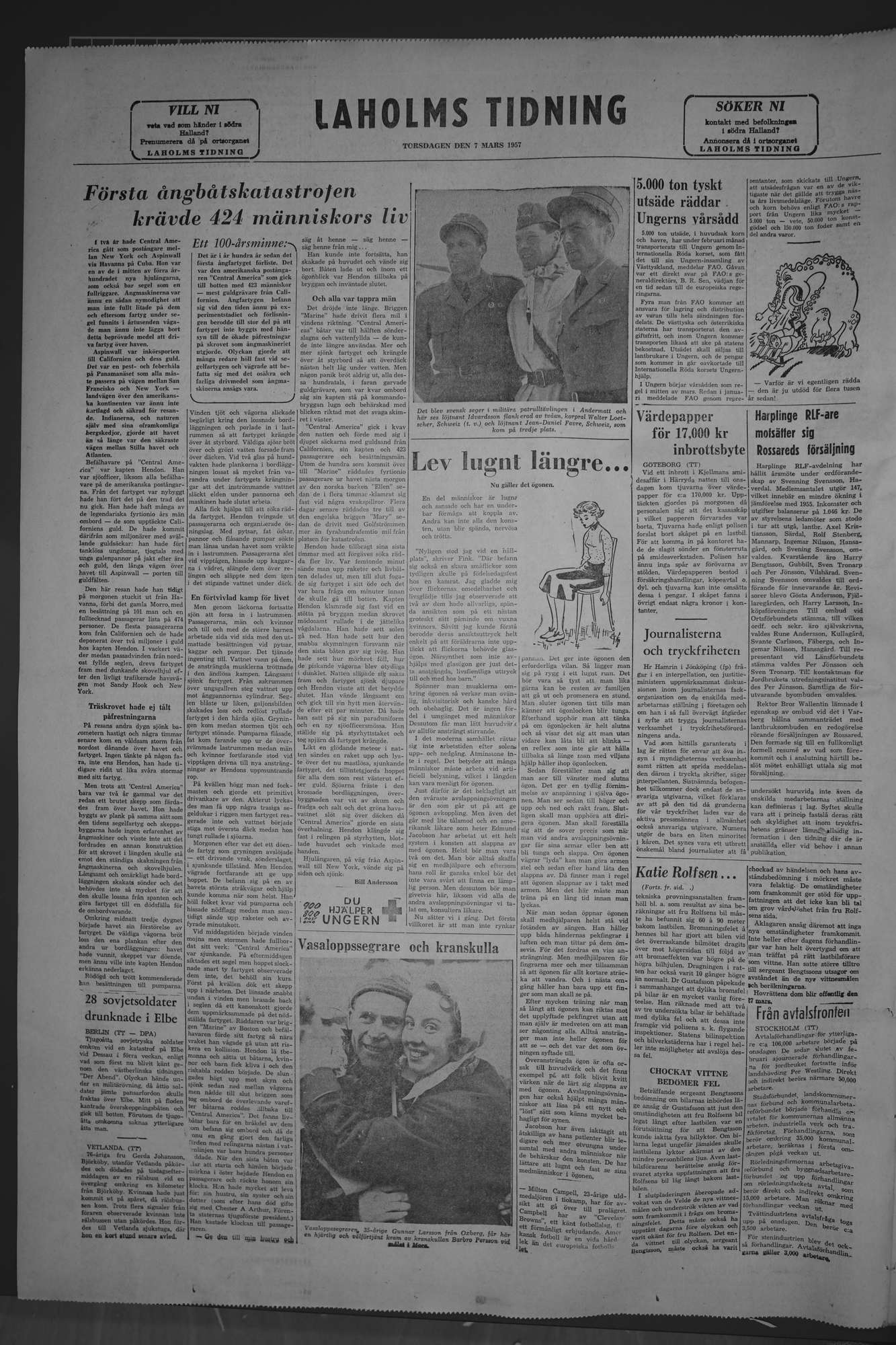 Laholms Tidning Torsdag 7 mars 1957, sida 8