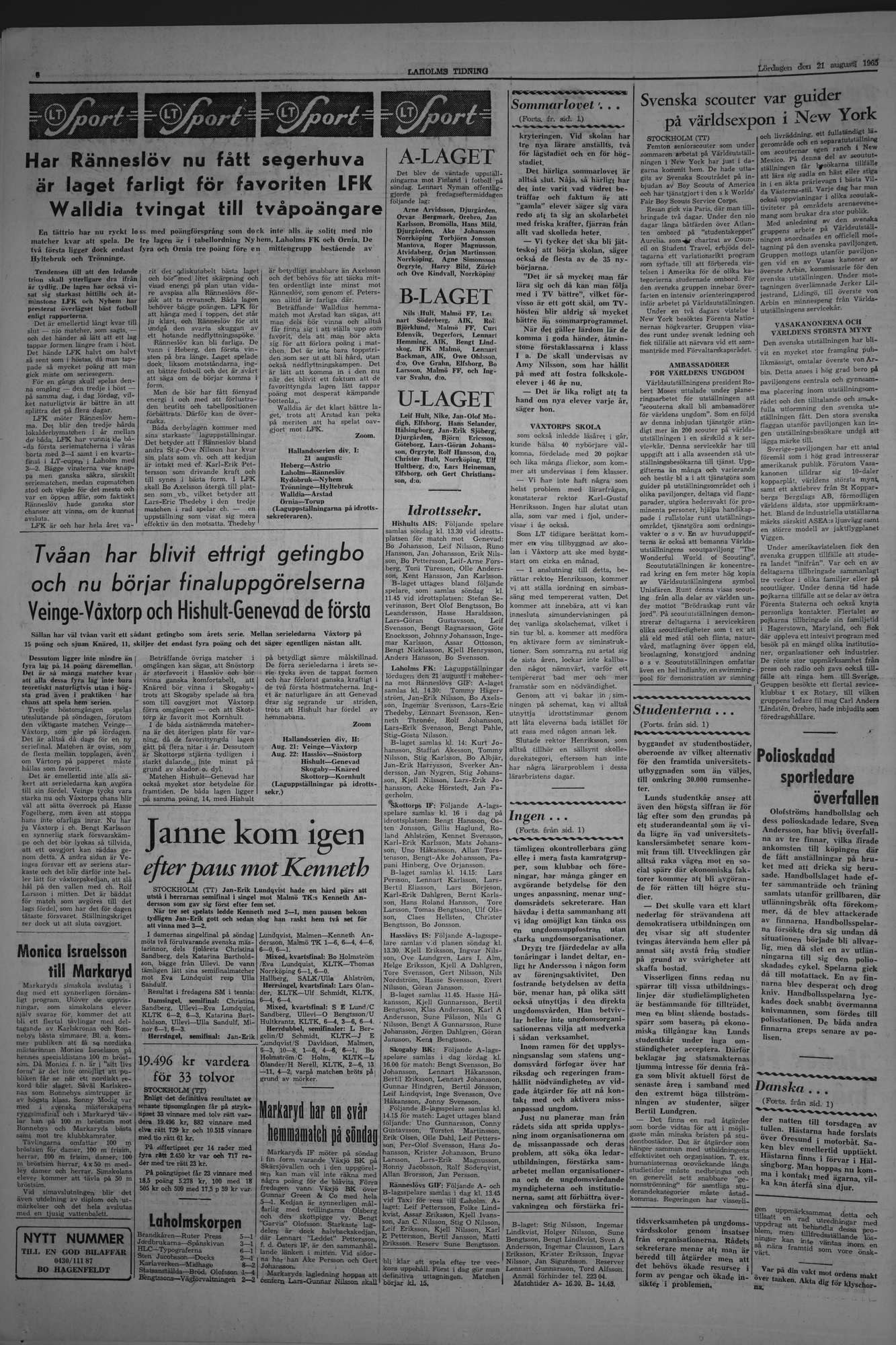 Laholms Tidning Lördag 21 augusti 1965, sida 6