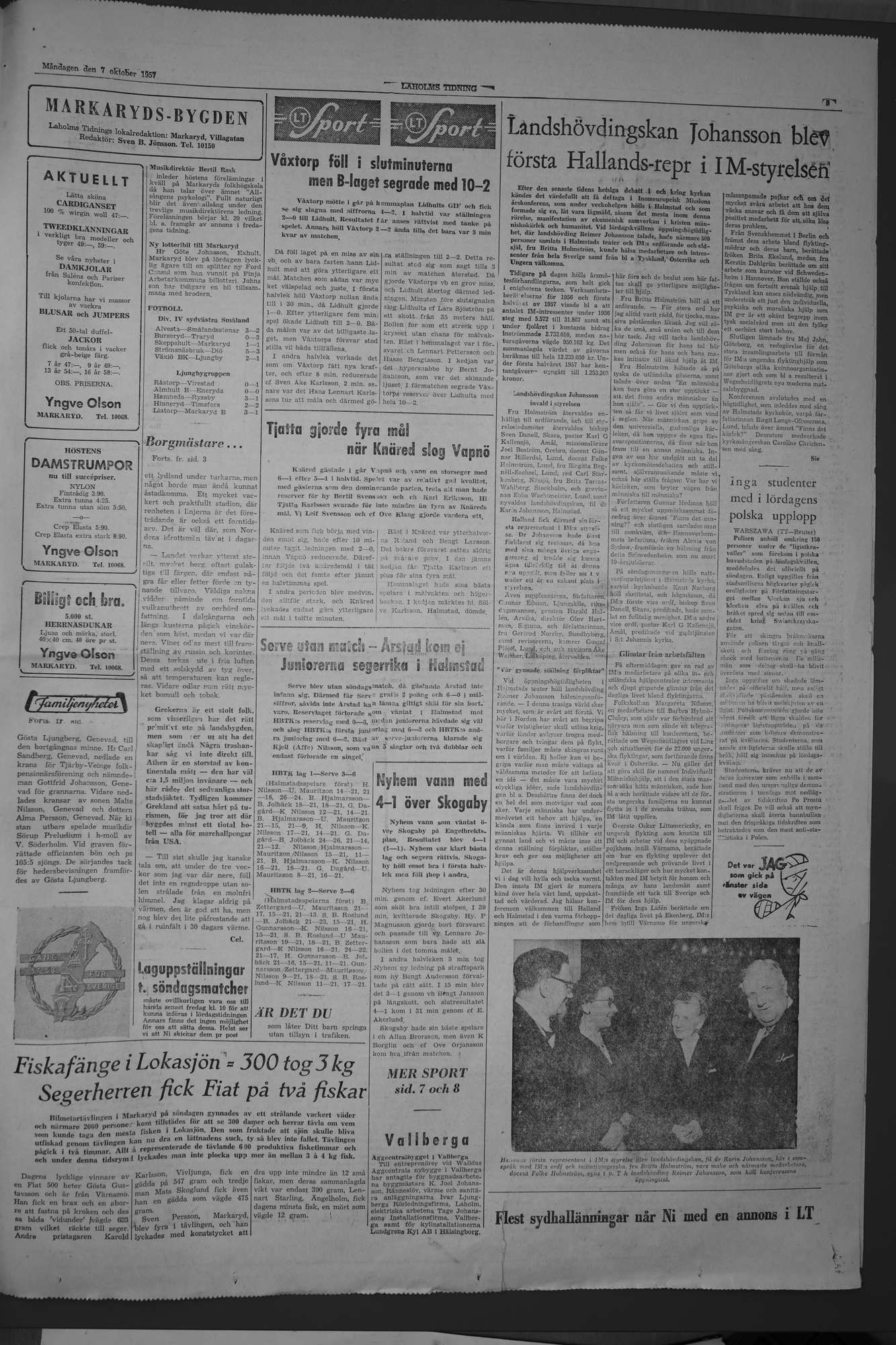 Laholms Tidning Måndag 7 oktober 1957, sida 5