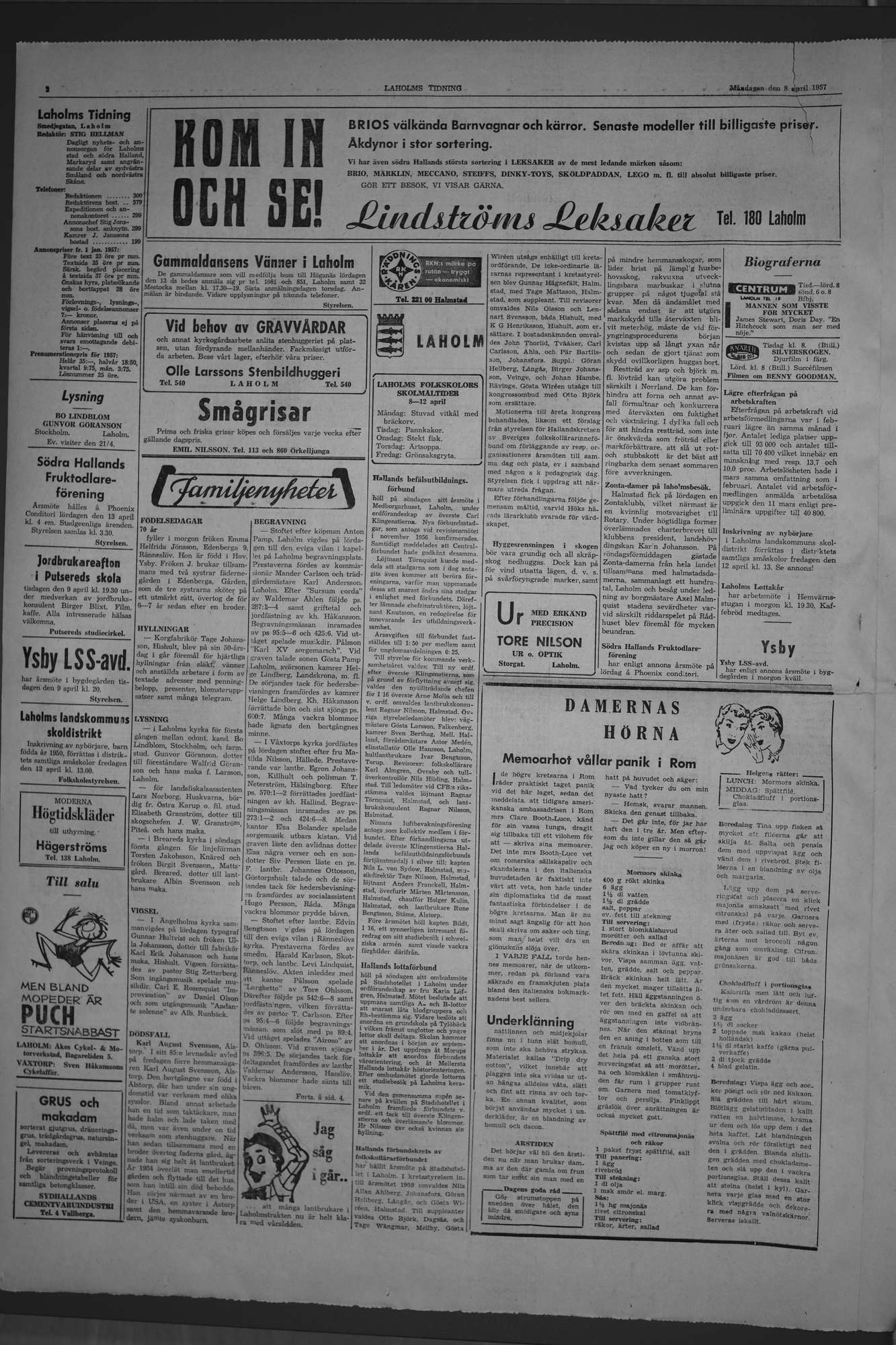 Laholms Tidning Måndag 8 april 1957, sida 2