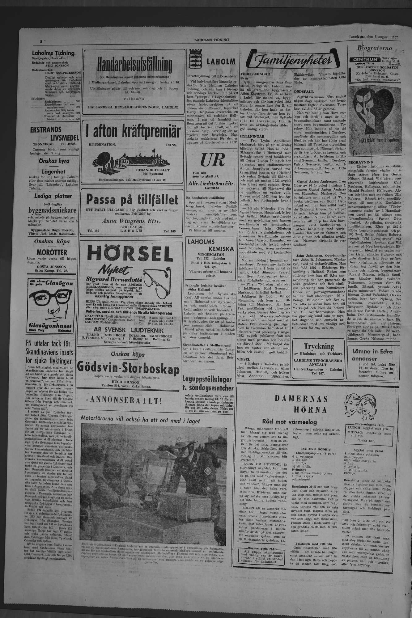 Laholms Tidning Torsdag 8 augusti 1957, sida 2