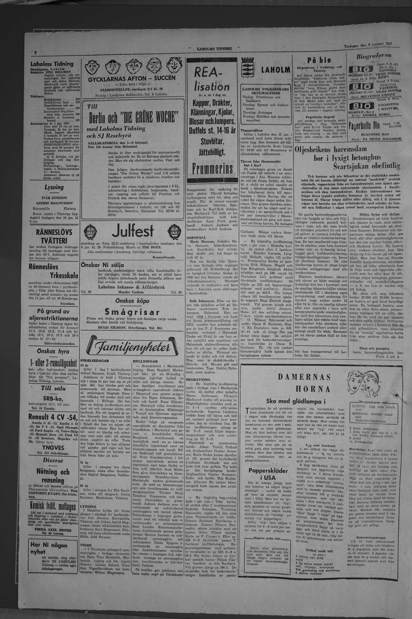 Laholms Tidning Tisdag 8 januari 1957, sida 2