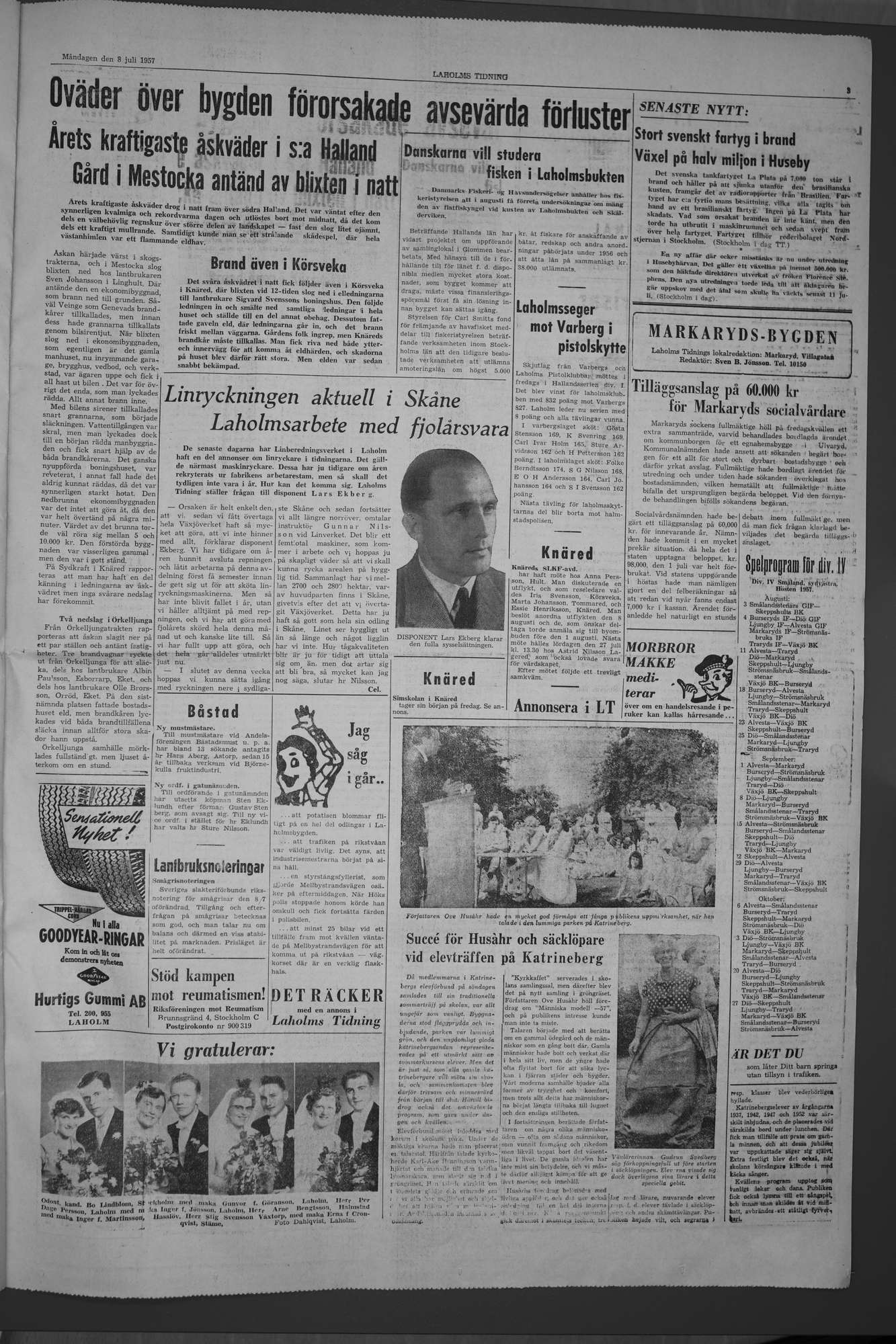 Laholms Tidning Måndag 8 juli 1957, sida 3