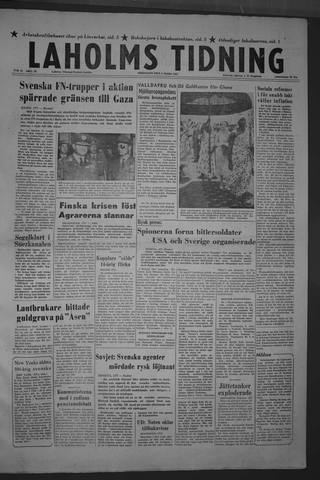 Förstasidan, Fredag 8 mars 1957