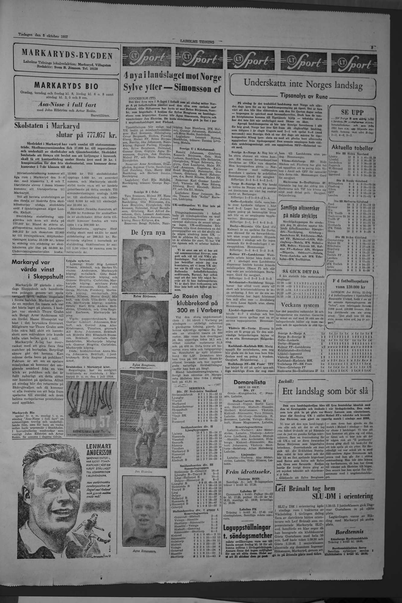 Laholms Tidning Tisdag 8 oktober 1957, sida 5
